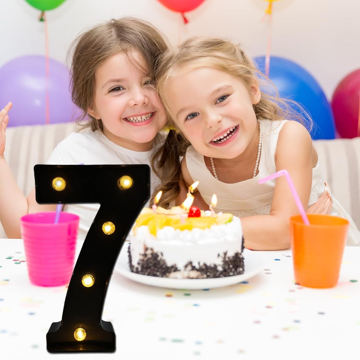 LED Marquee Numbers, 8.58 Inch Led Light Up Numbers for Party, Small Light Up Letters, Battery Powered Lighted Number for Table, Birthday, Night Light, Christmas or Home Decor (Black, Number 7)