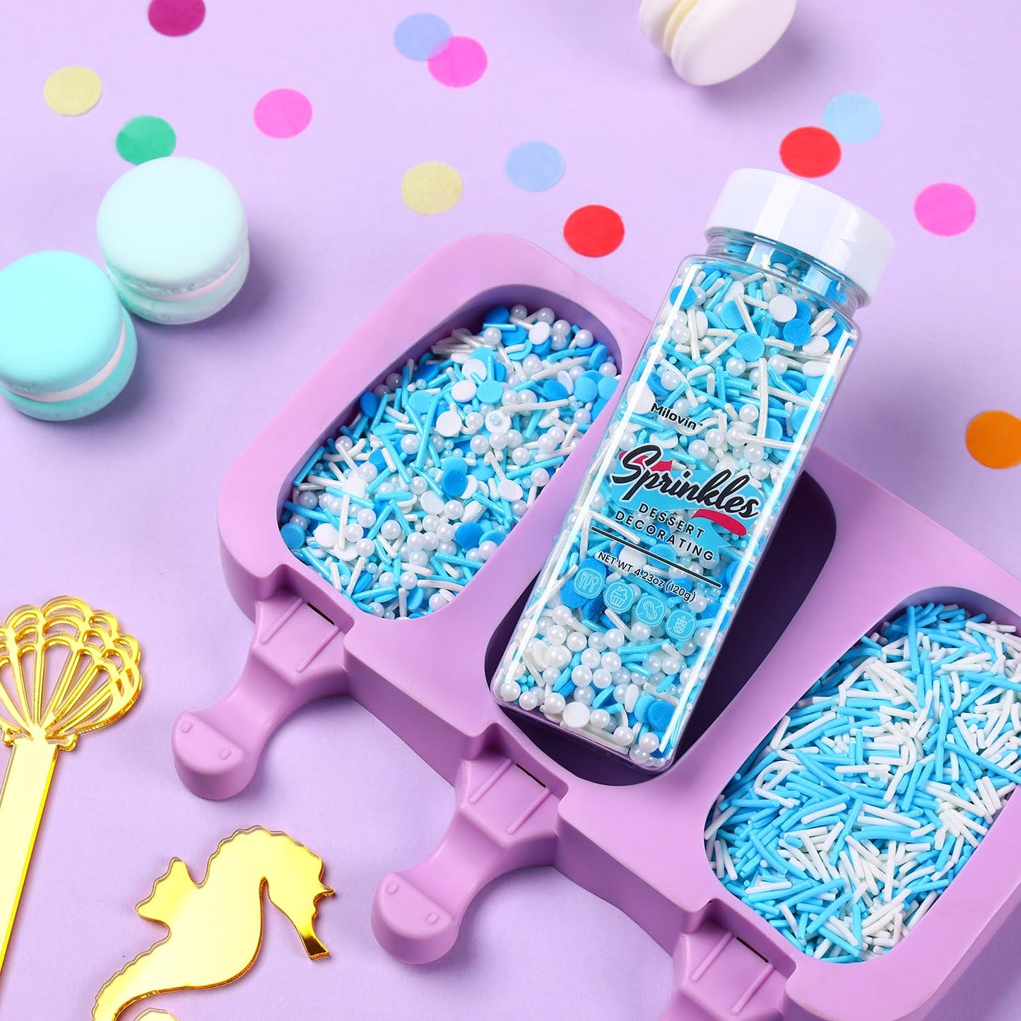 Edible Blue Sprinkles for Cake Decorating, Blue Confetti Sprinkles, Pearl Sprinkles, Jimmy Sprinkles for Cupcakes, Cookies, Chocolate, Candy, and Ice Cream Topping(120g/4.23oz)