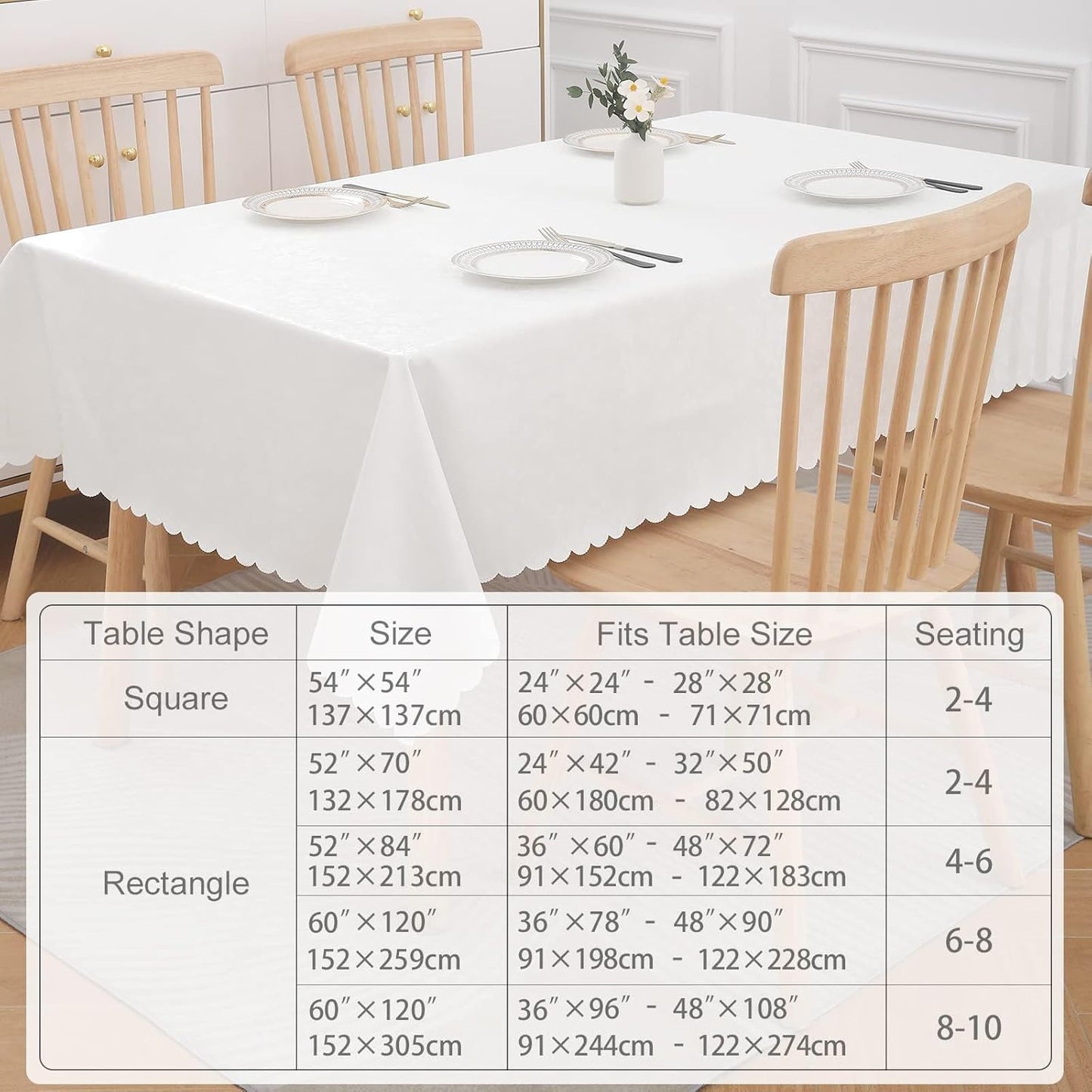 Smiry Rectangle Table Cloth, Waterproof Heavy Duty Vinyl Tablecloths, Wipeable Washable Table Cover for Kitchen and Dining Room (White, 70" X 90")