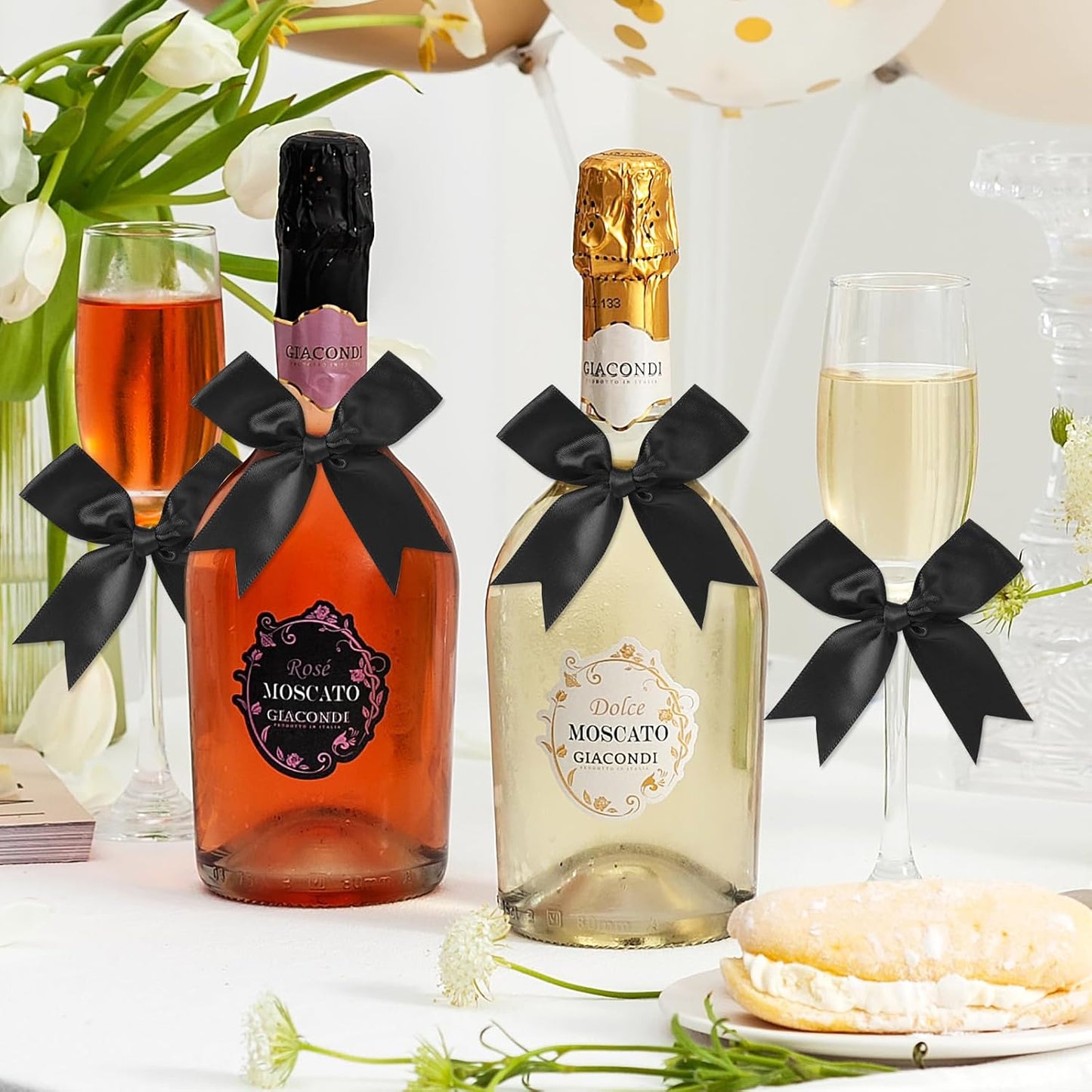 Feluwi Black Gift Wrap Bows (50 Pcs) - 3.3 Inch Elegant Plastic-Free Bows for Christmas Gifts, Birthday Presents, Wedding Friendly Party Supplies, Baby Shower, Gift Bags Decorative Accessories