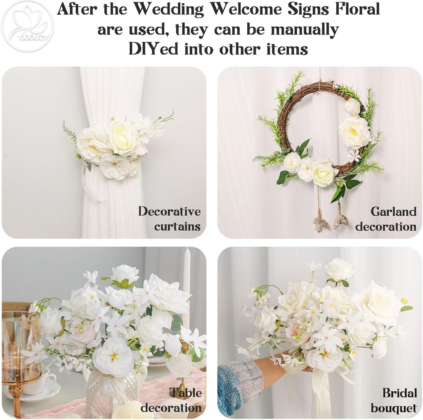Wedding Arch Flowers,Artificial Flower Arch Decor,2pcs Artificial Flower Arrangement for Wedding Decor Reception Backdrop Floral Decorations (White)
