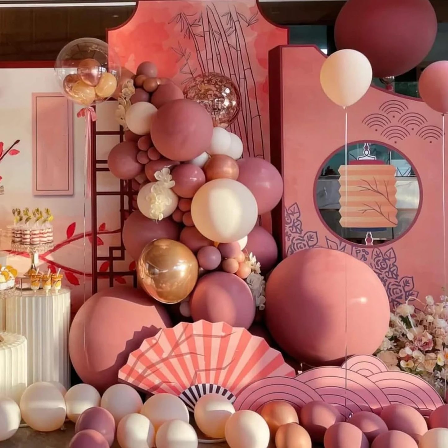 90pack Retro Pink Balloons Different Size 18/12/10/5 Inch Pink Balloon Garland Arch Kit for Graduation, Wedding, Birthday, Princess Theme Party, Baby Shower, Anniversary Party Decorations