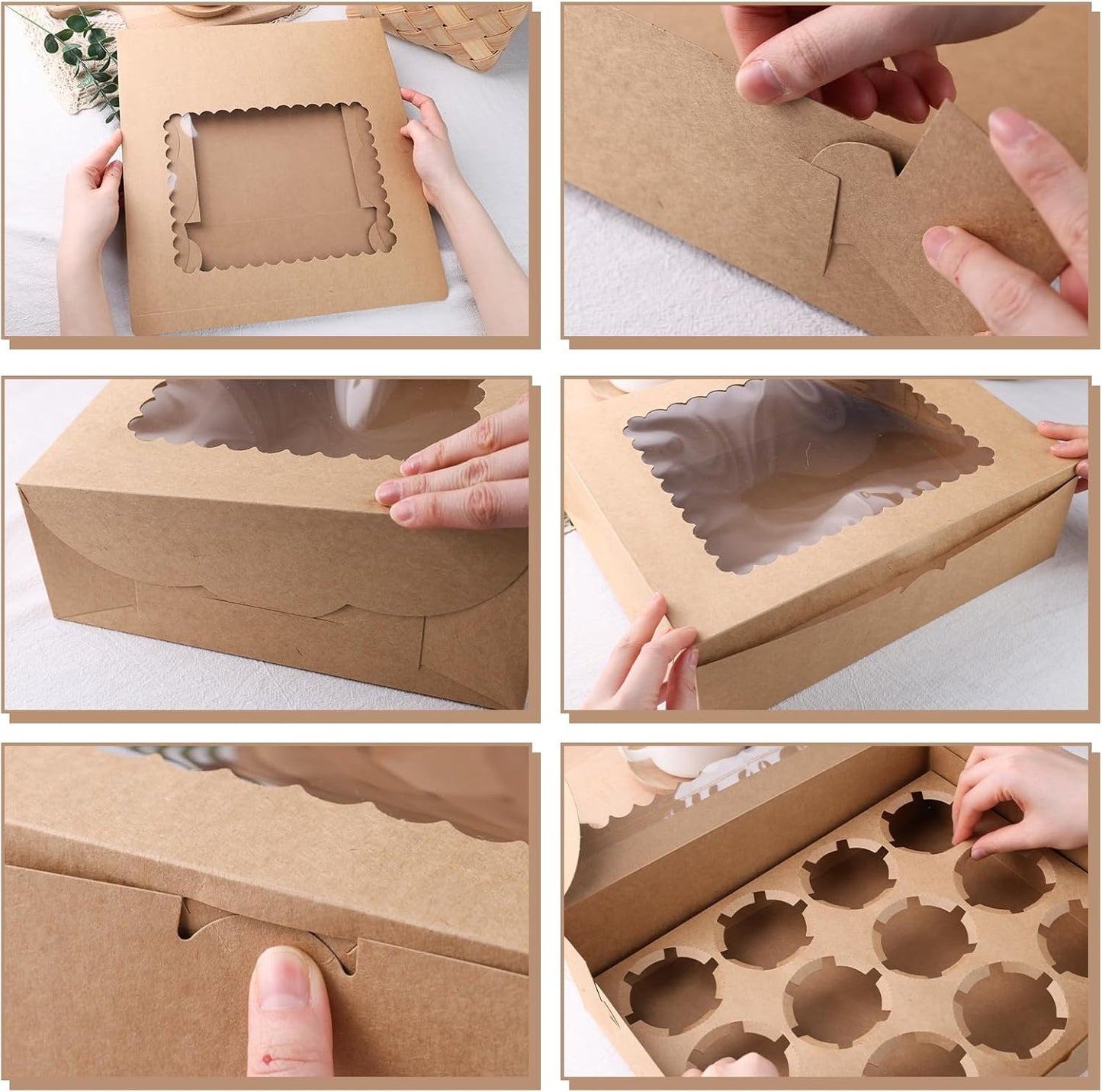 VGOODALL 6PCS Kraft Cupcake Containers, 12 Count with Window Boxes Holding 72 Pastry Box for Birthday Holiday Party Bakery Supplies