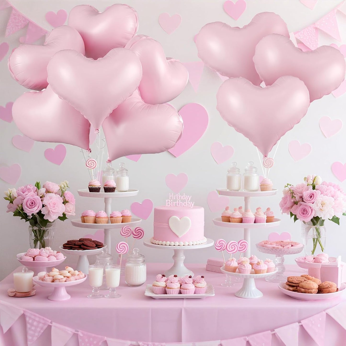 Pink Heart Balloons,24Inch Large Baby Pink Heart Foil Balloons for Valentine's Day Birthday Wedding Baby Shower Anniversary Party Decorations