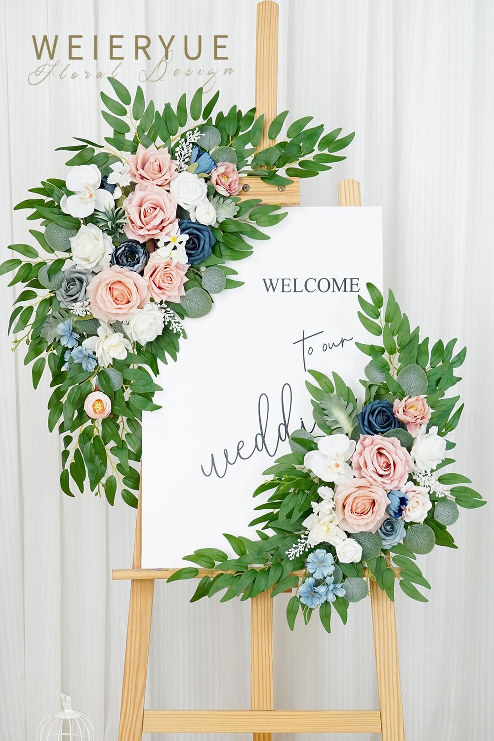 Artificial Wedding Arch Flowers Kit(Pack of 2) for Wedding Arch, Bridal Shower, Ceremony and Reception Backdrop Decoration (Misty Rose and Navy Blue)