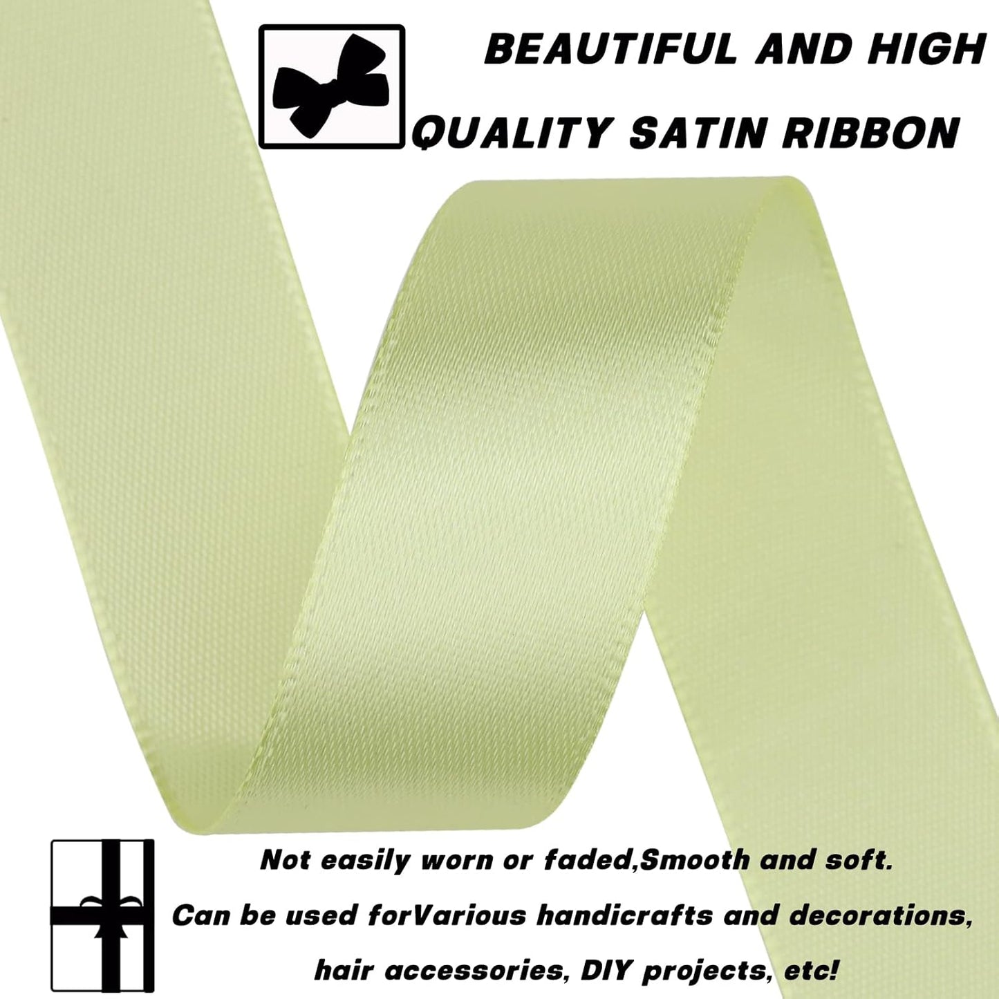 Rice Yellow Ribbon 7/8 Inch 60 Yards Satin Craft Ribbon-Single Face Polyester Ribbon for Handmade Roses,Gift Wrapping,Timeless Flower,Bouquets,Wedding and Party Decoration