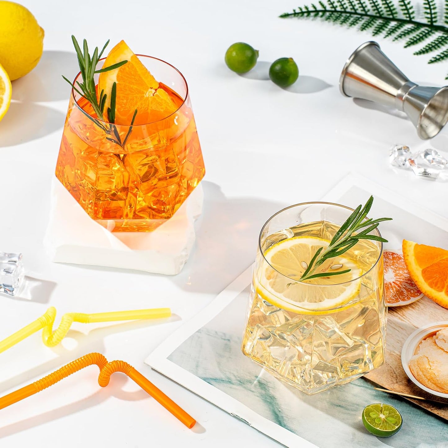 Goodluck 40 PCS Diamond Stemless Plastic Wine Whiskey Glasses, 12 Oz Disposable Cocktail Glasses, Suitable for Weddings, Birthday Parties, Family Gatherings, Bars, etc (Clear)