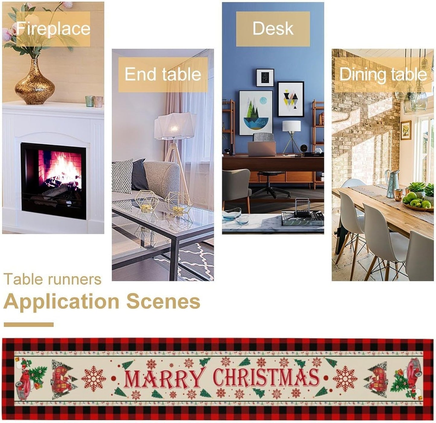 Merry Christmas Table Runner,Winter Xmas Holiday Table Cloth Kitchen Dining Table Decoration for Home Party Decor 13x60 Inch