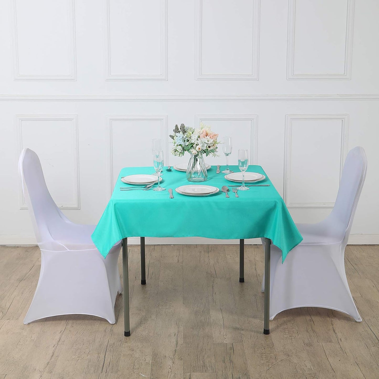Cupuamon Square Tablecloth 52x52 inch Washable Polyester Fabric Table Cloth for Wedding Party Dining Banquet Decoration(52x52,Turquoise)