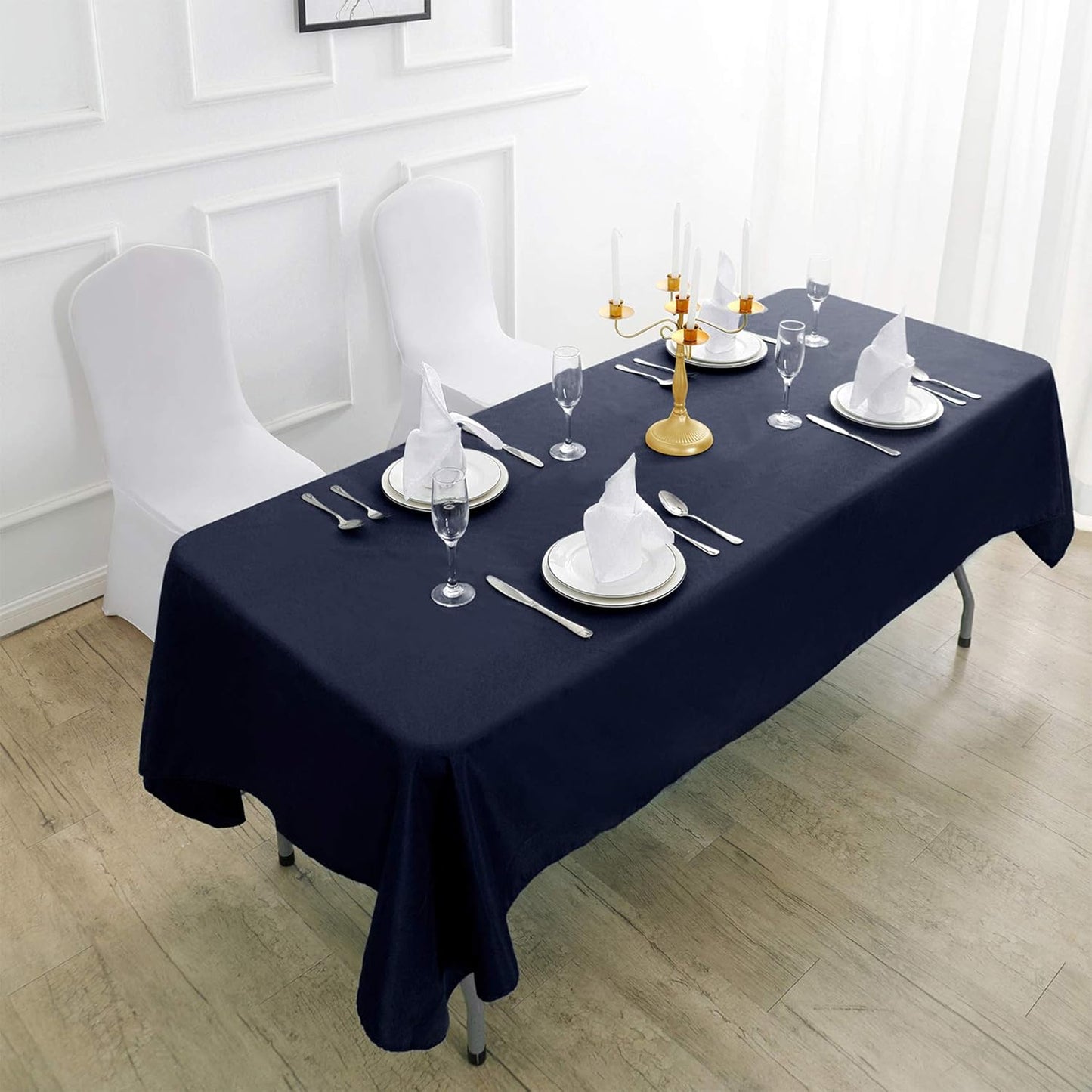 Rectangle Tablecloth 90x156 inch Washable Polyester Fabric Table Cloth for Wedding Party Dining Banquet Decoration(90x156, Navy)