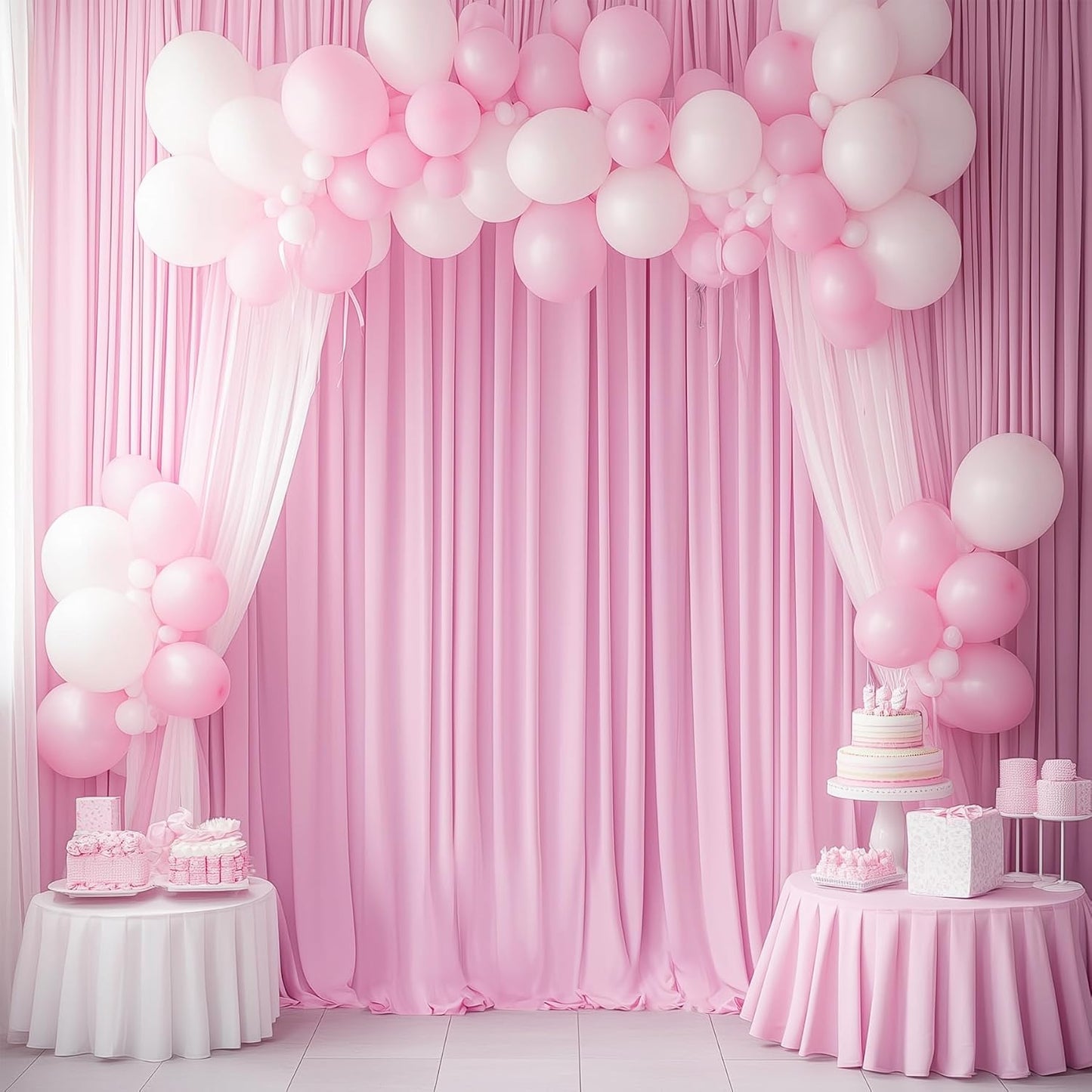 60ftx14FT Wrinkle Free Pink Backdrop Curtain, 12 Panels 14FT Height Pink Wedding Backdrop Drapes, Silky Polyester Back Drop Cloth for Birthday Photography Background Party Backdrop Draping