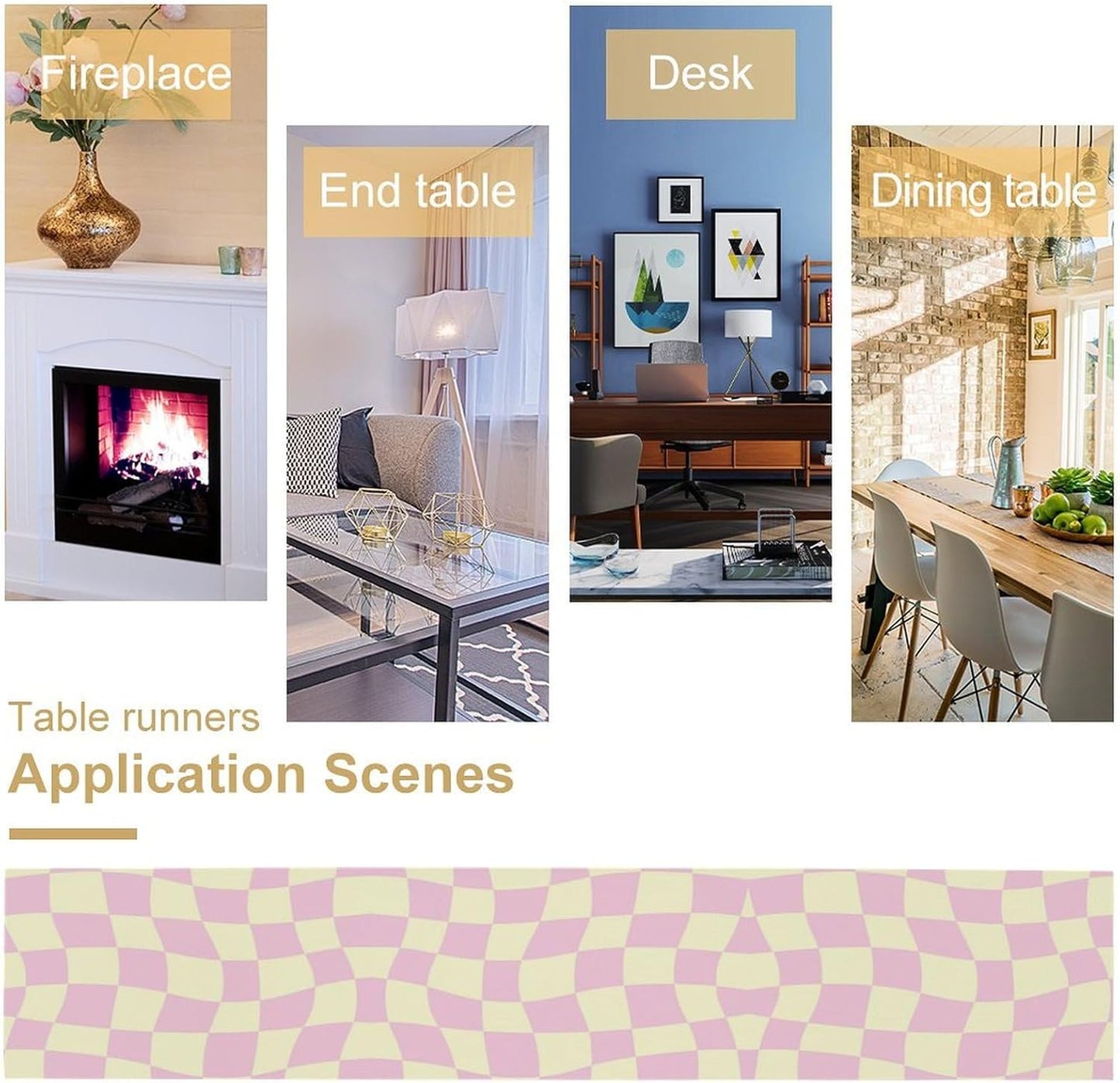 Hippie Table Runner Retro Geometric Square Purple Grid 60s70s Style Kitchen Restaurant Decoration for Indoor and Outdoor Wedding Party Table Runner 13x36 Inch