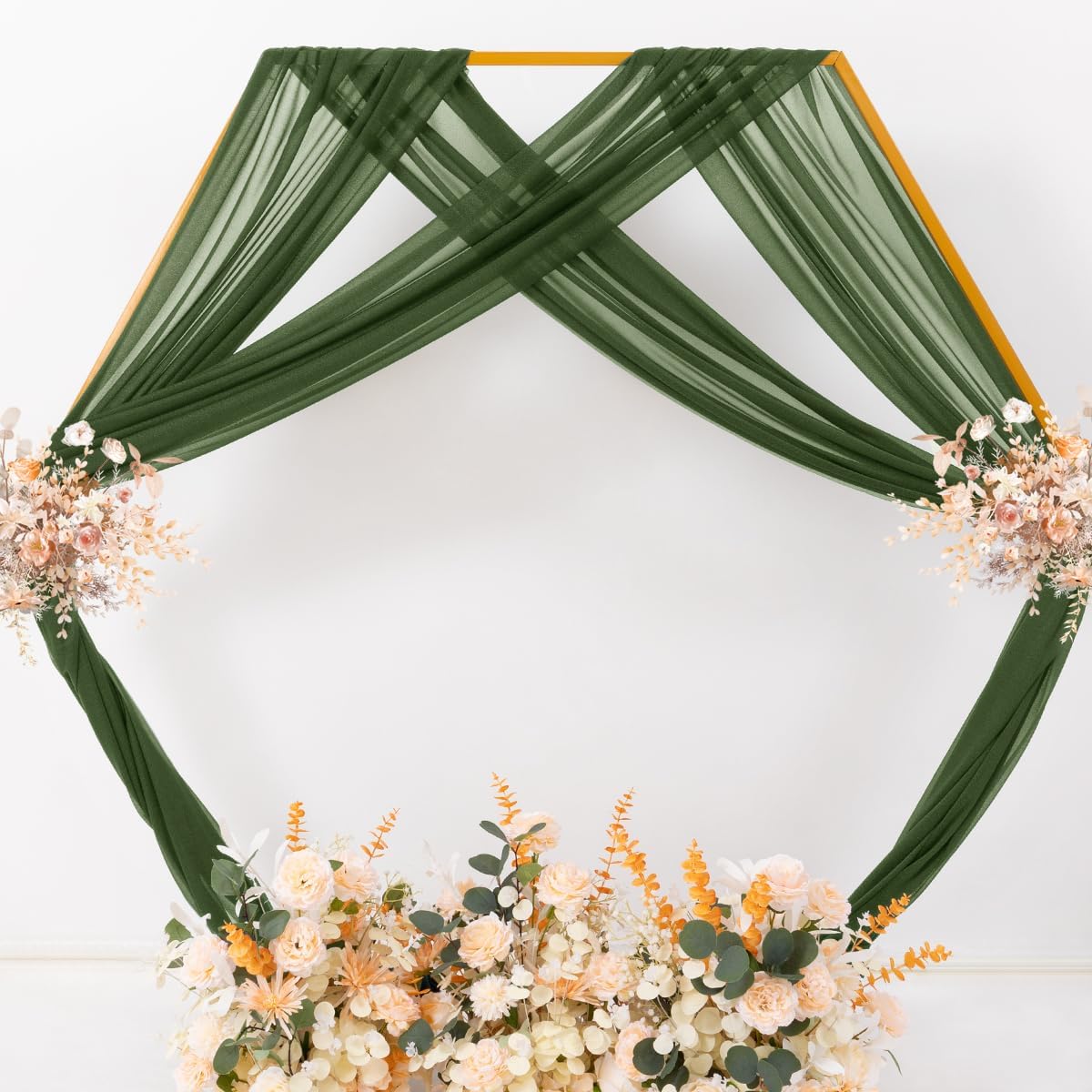 MLMC Olive Green Wedding Arch Draping Fabric 2 Panels 29" x 20 FT Extra Long Gauze Drapes Sheer Backdrop Curtains 6.6 Yards Outdoor Drapery Panels for Wedding Ceremony Party Ceiling Decoration