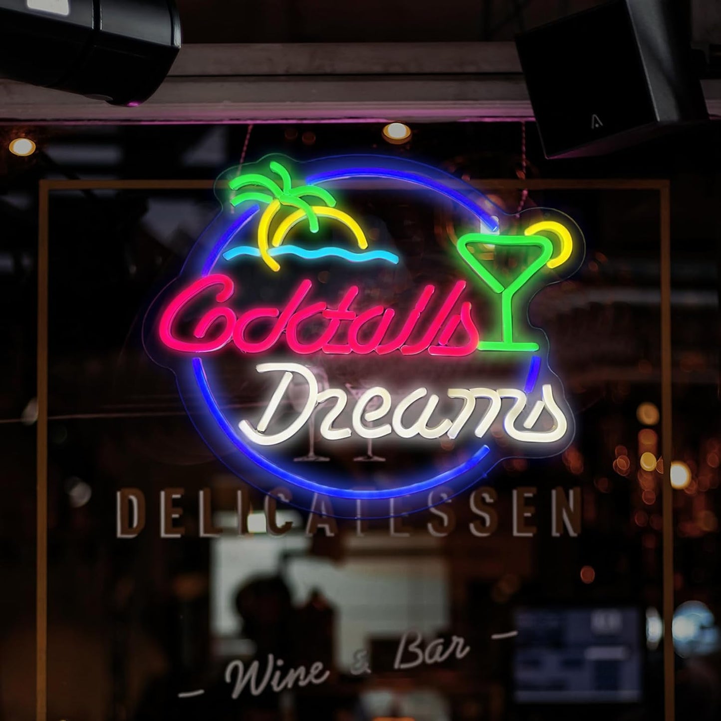 Cocktails Dreams Neon Sign Led Wall Decor Man Cave Neon Light Up Signs Wall Art for Bar Home Room Bedroom USB Powered 15.7"x12.7"