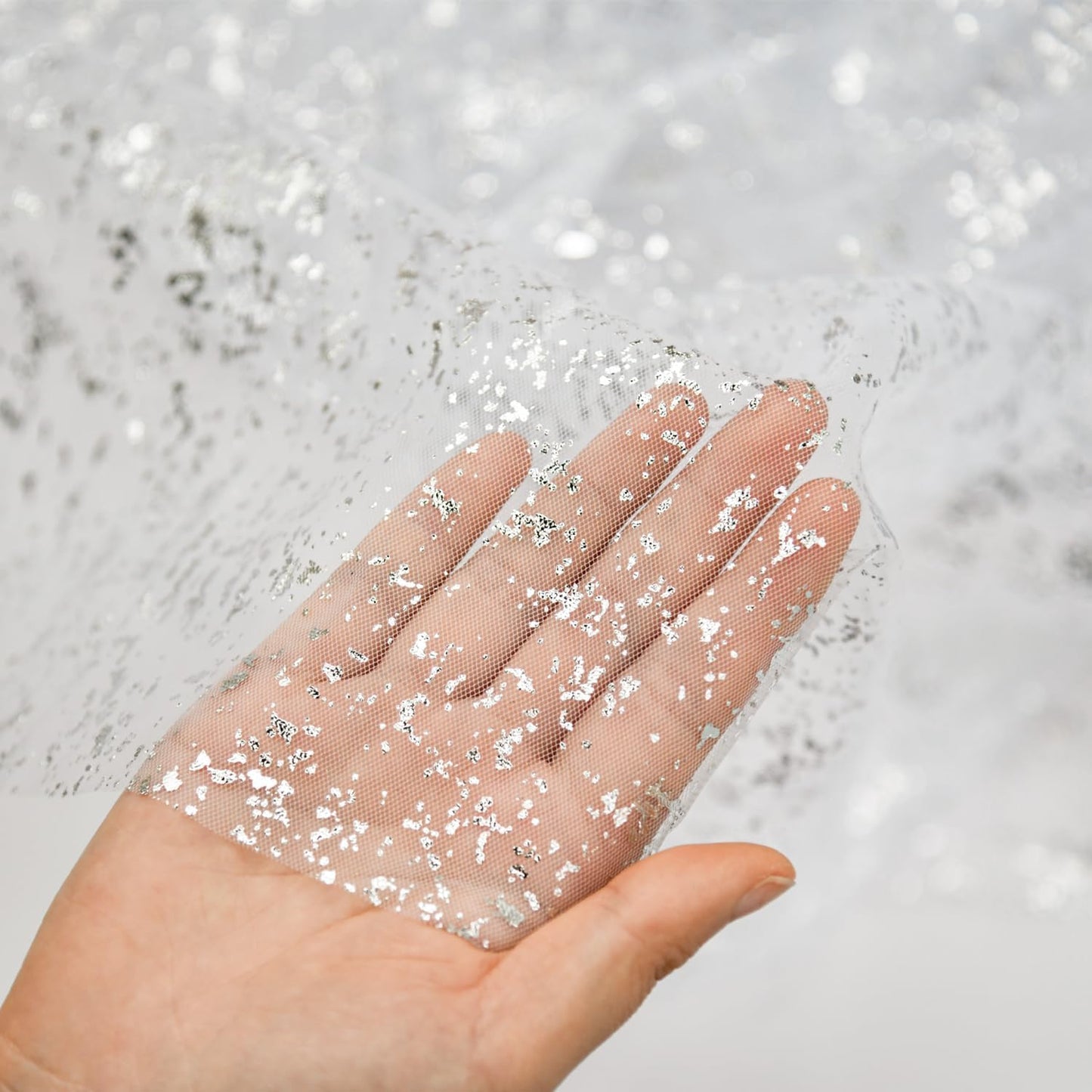 Artoid Mode White Silver Gauze Table Runner 120 Inch 10FT, Glitter Metallic Foil Sheer Dining Holiday Wedding Anniversary Birthday Table Decor for Home Party