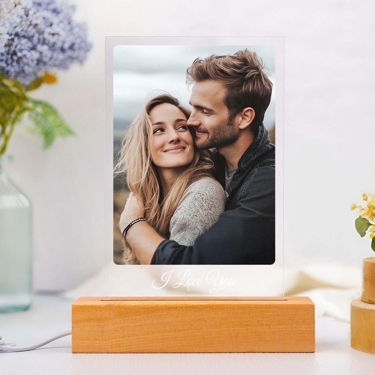 Custom Picture Frames with Photo, Personalized Photo Frame with Night Light, Customized Picture Frame, Personalized Anniversary Couple Gifts for Women Men Her Him Girlfriend Boyfriend