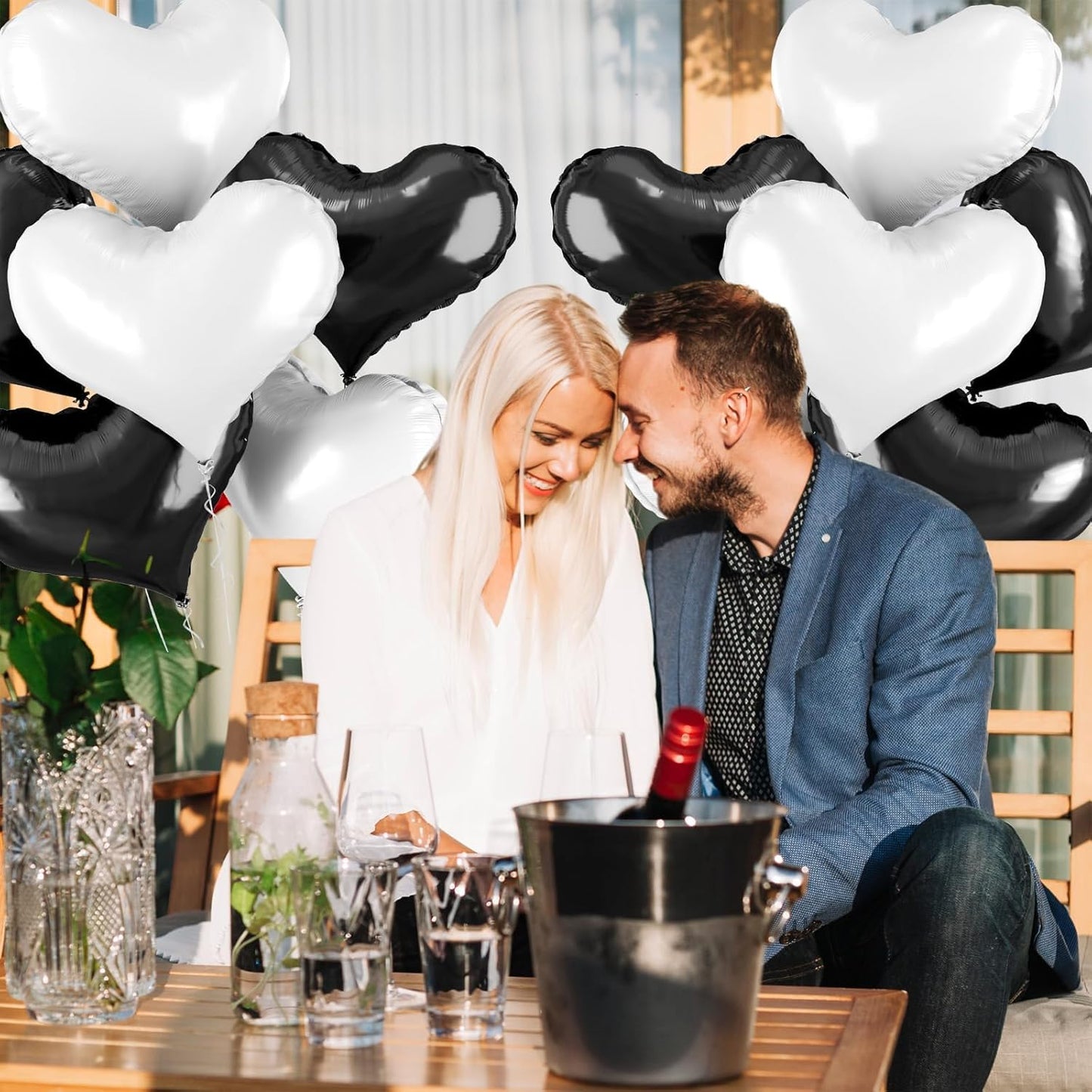 24 Inch Black White Heart Balloons, White Heart Foil Balloons, Black Balloon for Valentines Day Bridal Shower Anniversary Wedding Birthday Party Decorations