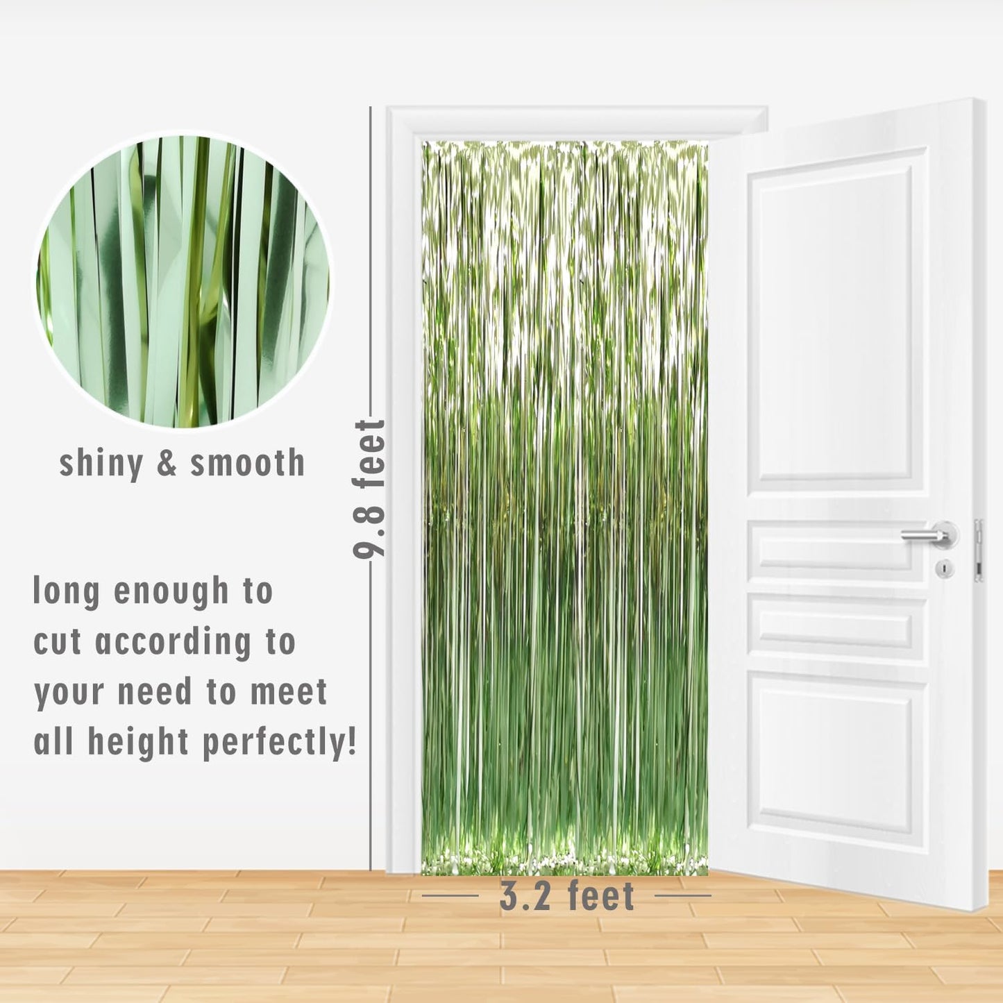 GOER 3.2 ft x 9.8 ft Metallic Tinsel Foil Fringe Curtains Party Photo Backdrop Party Streamers for Birthday,Graduation,New Year Eve Decorations Wedding Decor (4 Pcs,Sage Green)