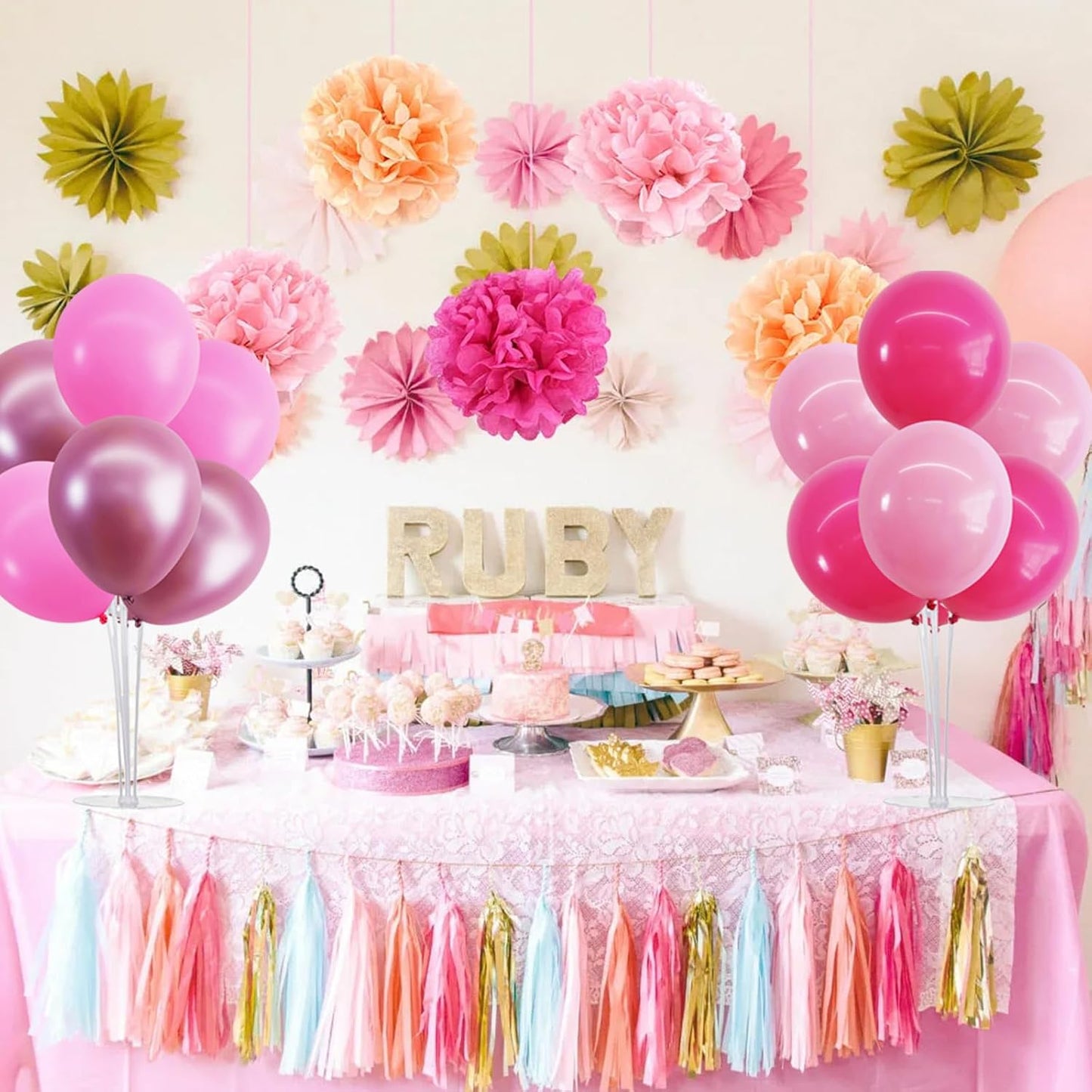 TONIFUL 4 Set Metallic Pink Balloon Stand Centerpiece Table Decorations for Baby Shower Wedding Engagement Bridal Shower Princess Party Decoration Sweet 16th Girl Birthday Party Decorations