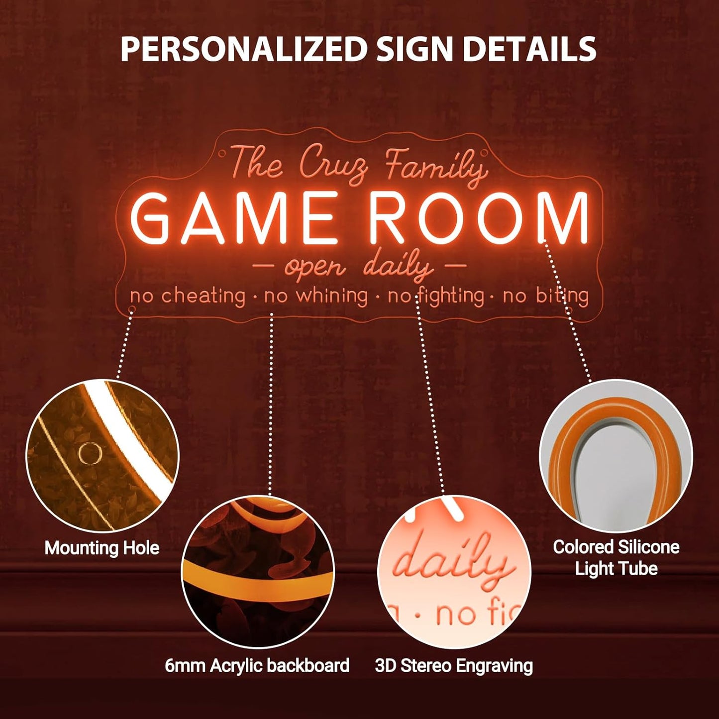 Custom Game Room Neon Sign for Wall Decor, Personalized LED Neon Name Signs, Dimmable Game Light Up Signs Customizable for Playroom Gaming Zone Man Cave Bedroom, Men Boys Gamer Birthday Gifts