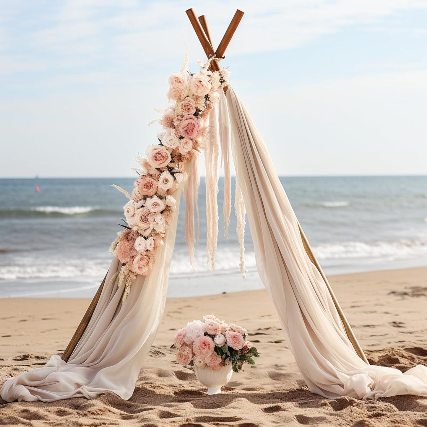 30" x 20Ft Wedding Arch Draping Fabric, 1 Panel Dark Champagne Sheer Curtain Drapes Extra Wide & Long Backdrop Curtains for Wedding Arch Ceremony Birthday Party Decorations