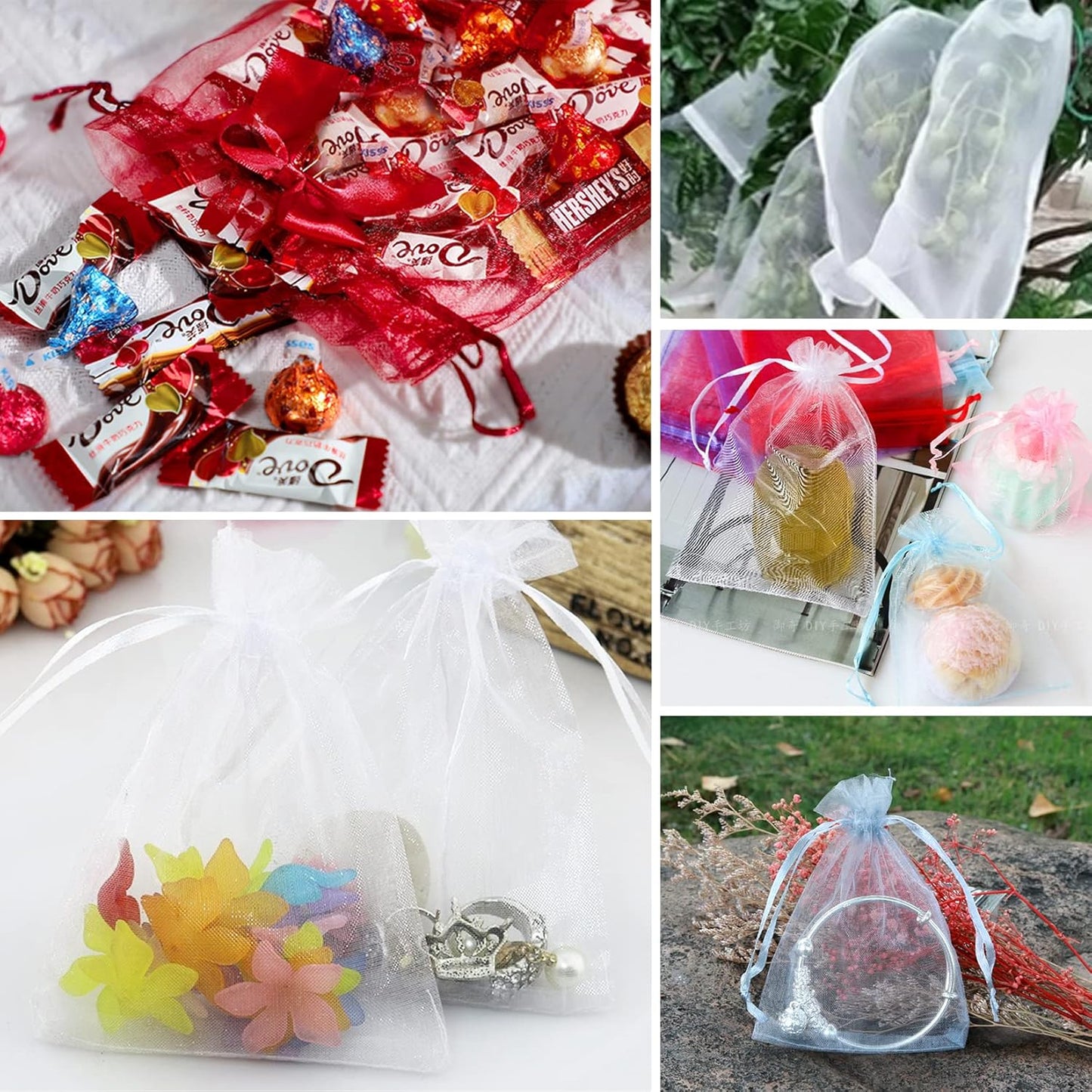 ANZNKU 100 Pack Organza Bags, 4 x 6 inch Small Bags, Premium White Favor Bags with Drawstring, Gift Bags, Sheer Mesh Bags, Packaging for Small Business, Packaging Bags for Wedding Party Christmas