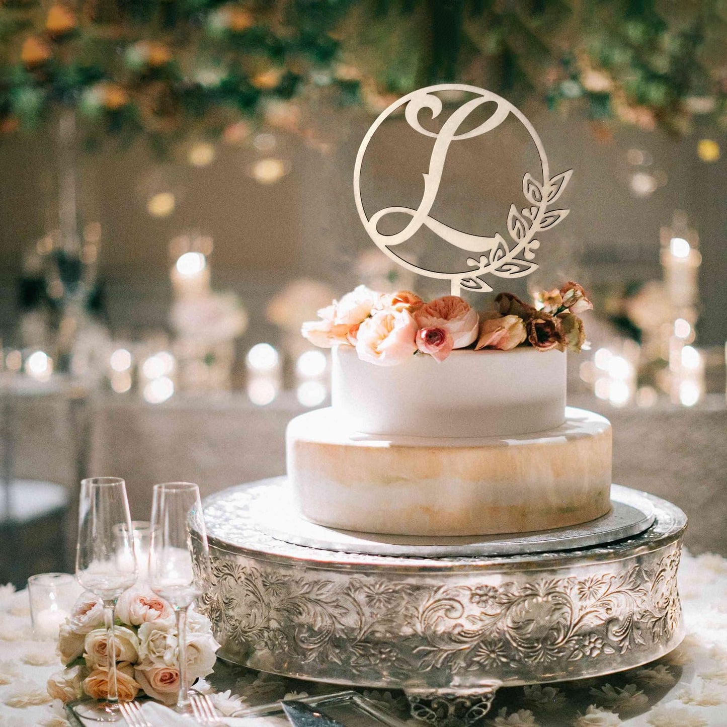 LINGTEER Personalized Inital Letter L Wooden Cake Topper Perfect for Birthday Rustic Wedding Anniversary Party Keepsake Decoration