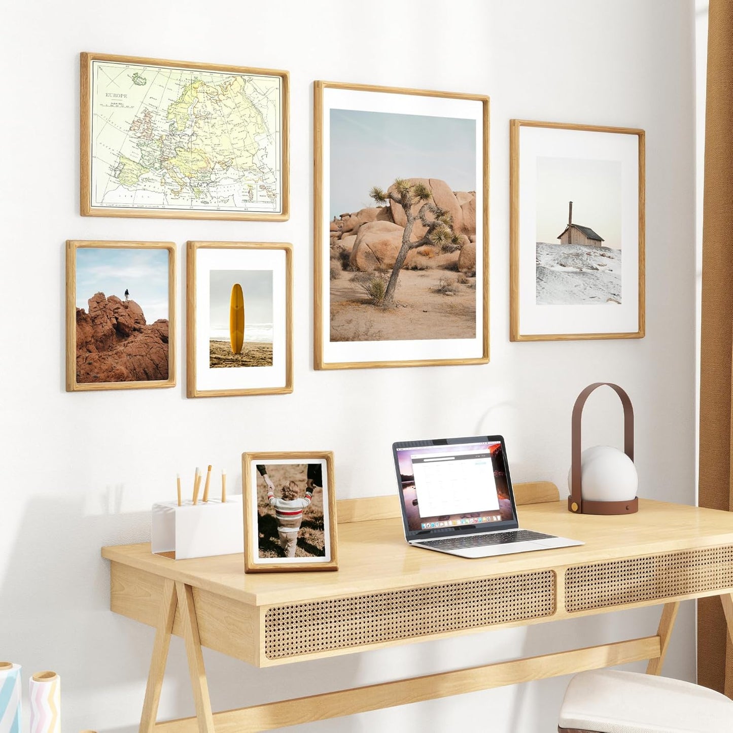 9x12 Picture Frame USA-Sourced Natural White Oak Solid Wood Photo Frame Handcrafted Rounded Corner with Mat to 6x8 Picture Display with Real Glass Family Picture, Certificate