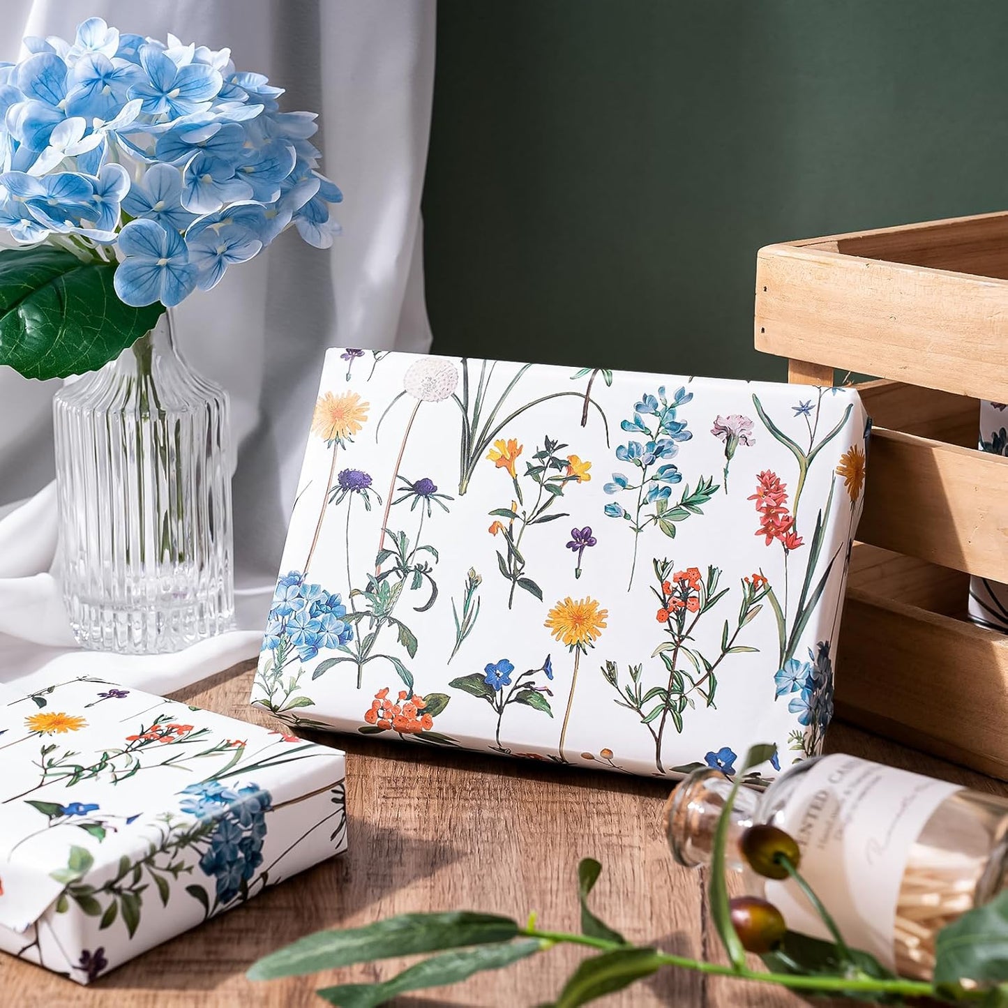 WRAPAHOLIC Floral Wrapping Paper Roll - Mini Roll - 17 Inch x 9.8 Feet - Wildflower Wrapping Paper Perfect for Girls Women Birthday, Wedding, Bridal Shower