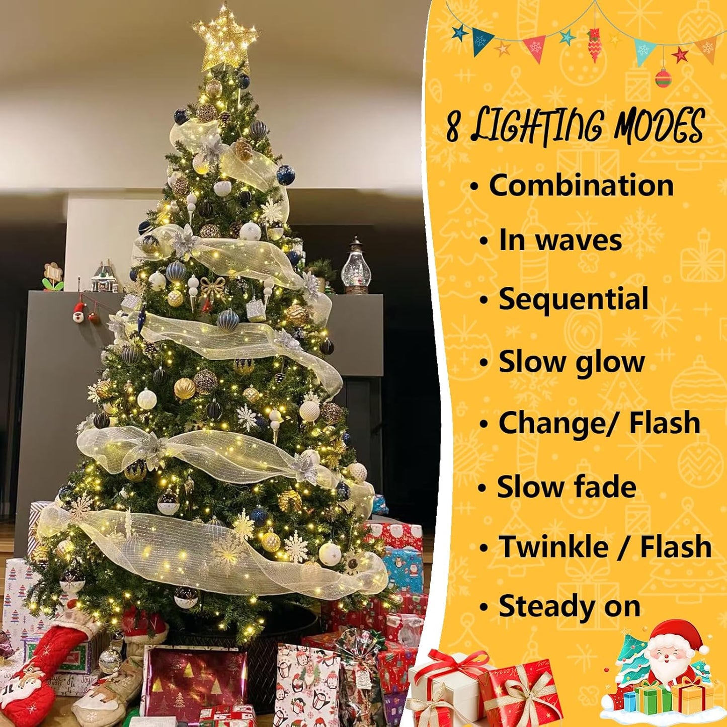 YEGUO 500 LED 165ft Christmas Lights Outdoor Waterproof, Warm White String Lights Indoor, 8 Modes Green Wire Twinkle Xmas Tree Lights Plug in with Memory Timer