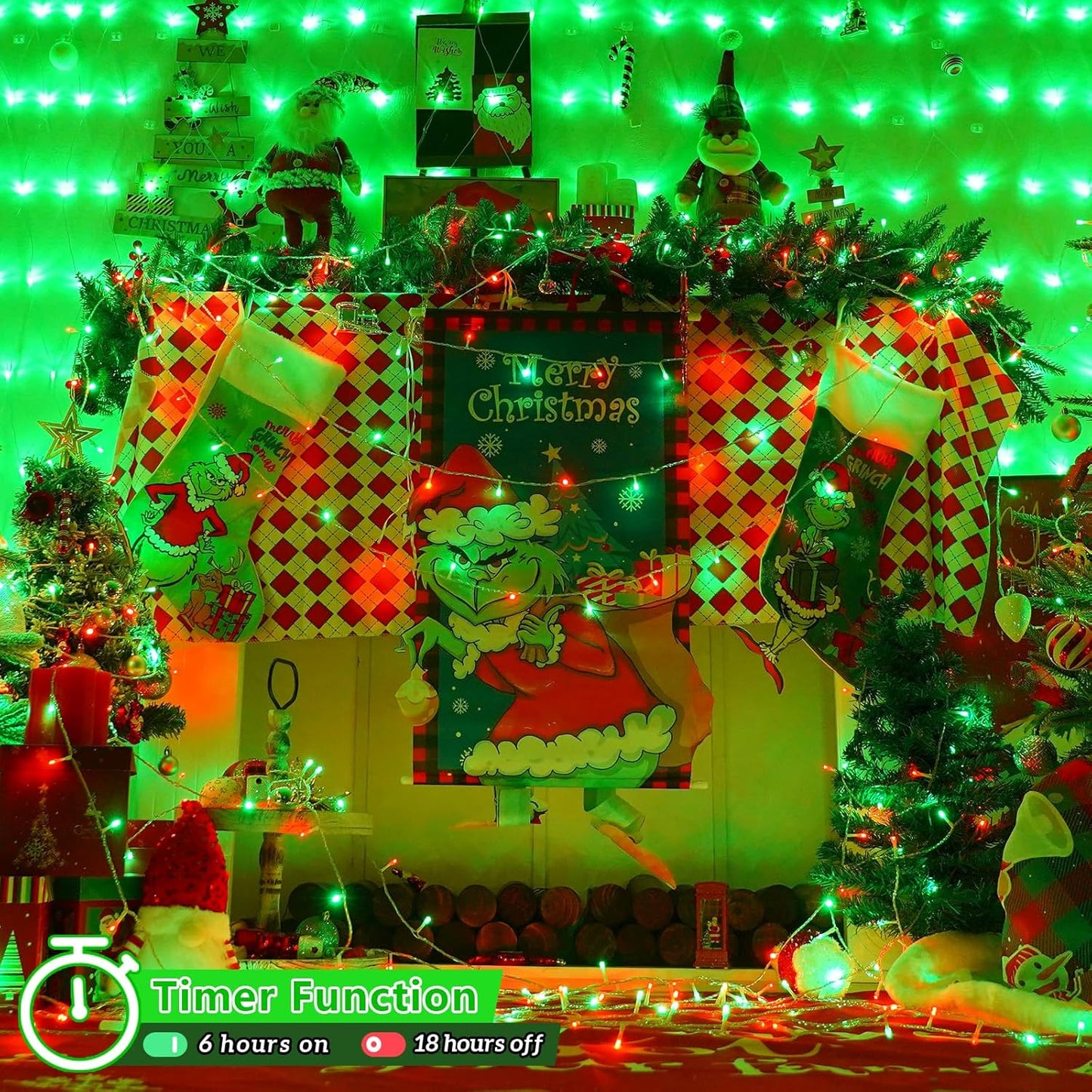 YEGUO 165ft 500 LED Red and Green Christmas Lights Outdoor Waterproof, Clear Wire String Lights Indoor Plug in, 8 Modes Clear Wire Twinkle Tree Light for Xmas Party Garden