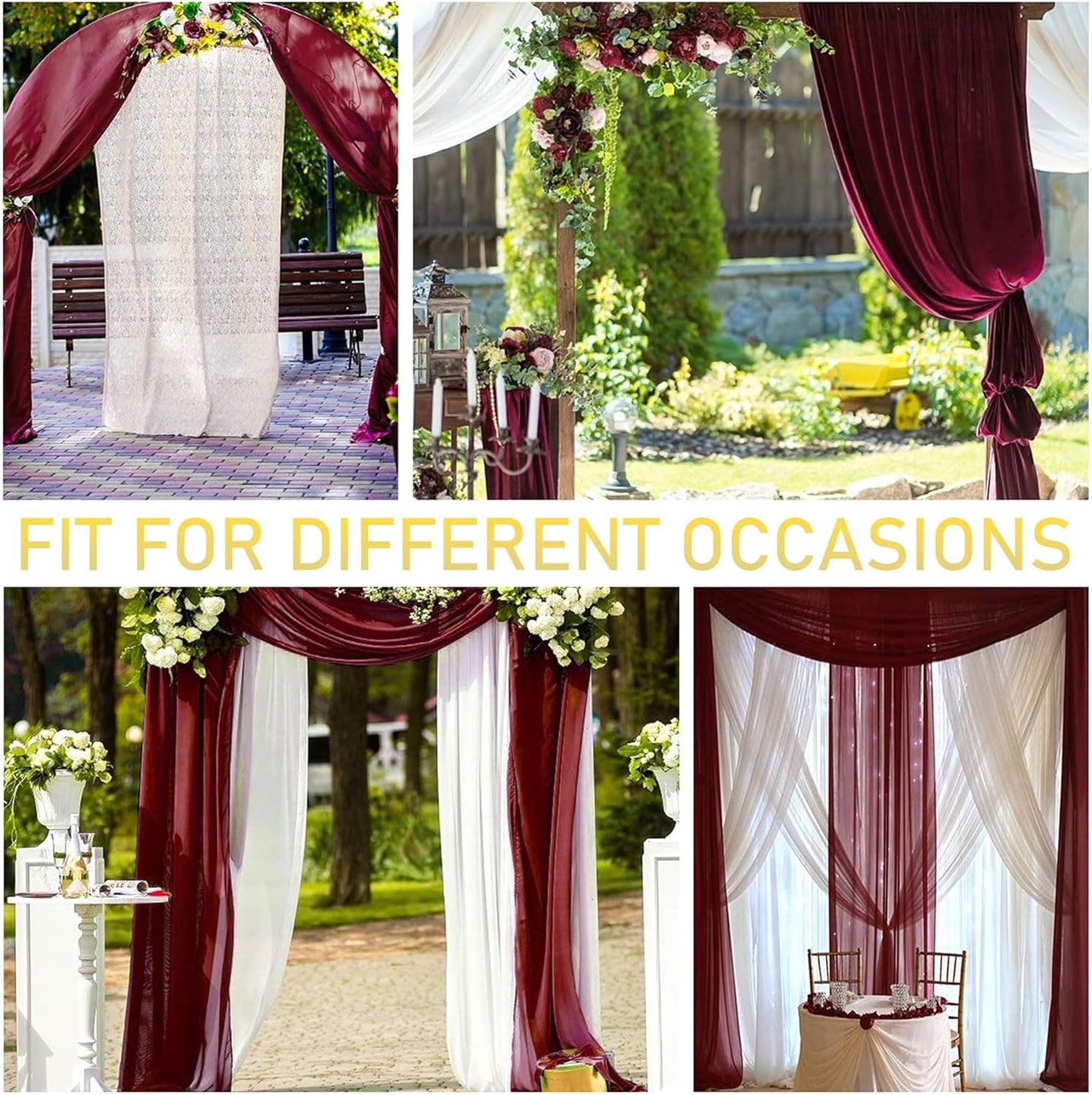 2 Panels Wedding Arch Draping Fabric Burgundy Sheer Backdrop Curtain Arch Drape for Wedding Ceremony Reception,Bridal Shower Party Decorations 28" X 19ft