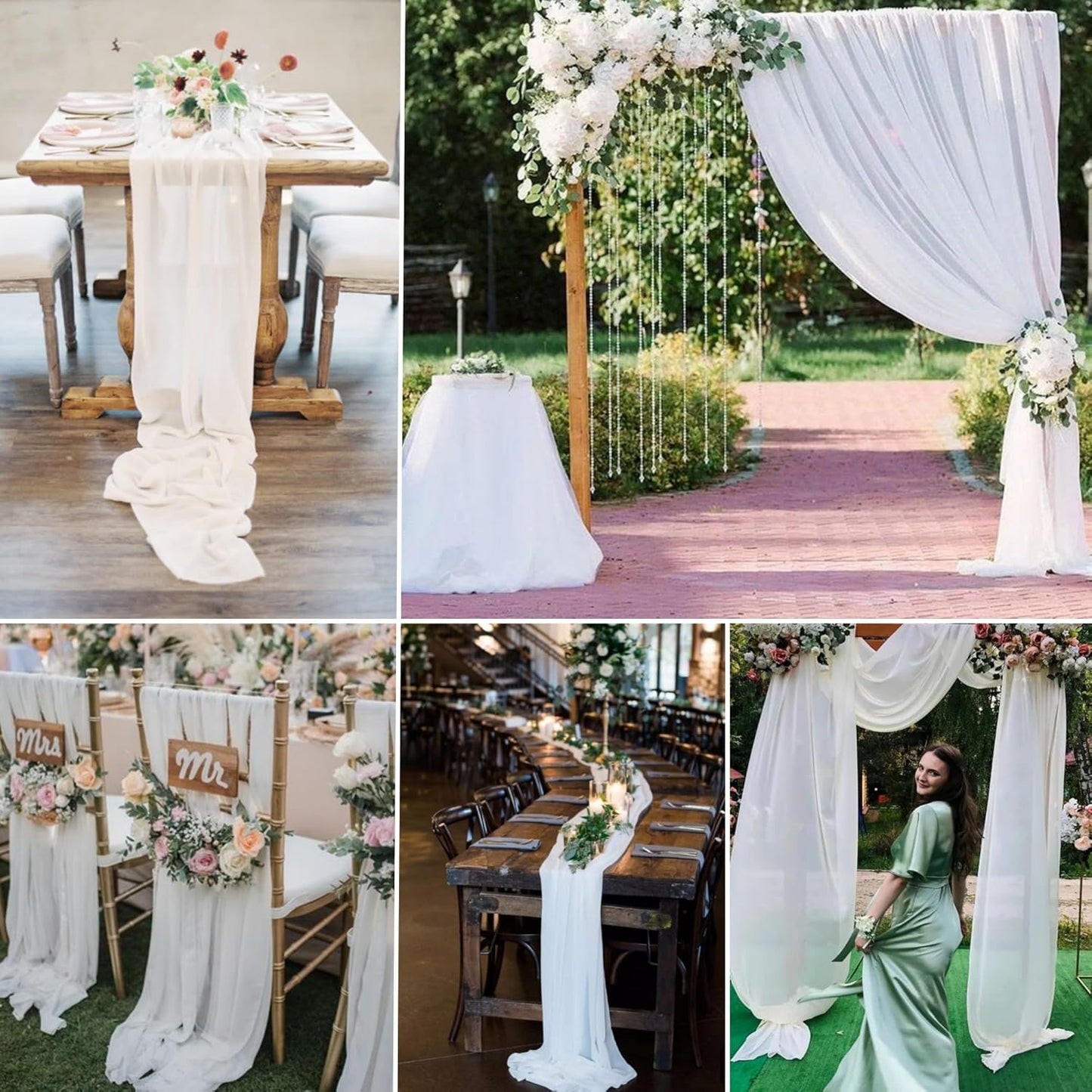 6 Panels White Wedding Arch Drapery 28" x 20Ft Weddings Arch Draping Fabric Chiffon Fabric Drape Sheer Backdrop Curtain for Wedding Party Swag Ceremony Birthday Arbor Drapery Reception Ceiling Décor