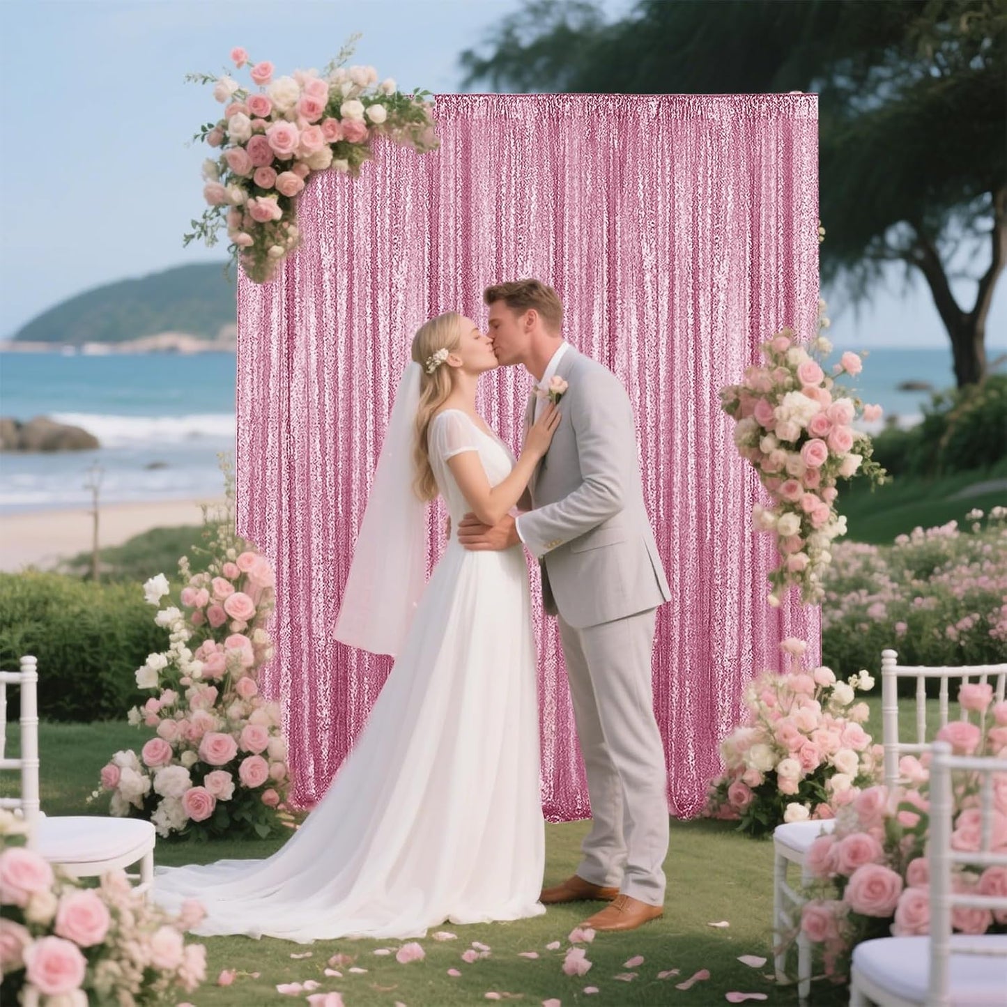 Pink Sequin Backdrop Curtain 2 Pieces 2FTx8FT Glitter Photography Backdrop for Party Wedding Birthday Christmas Decorations