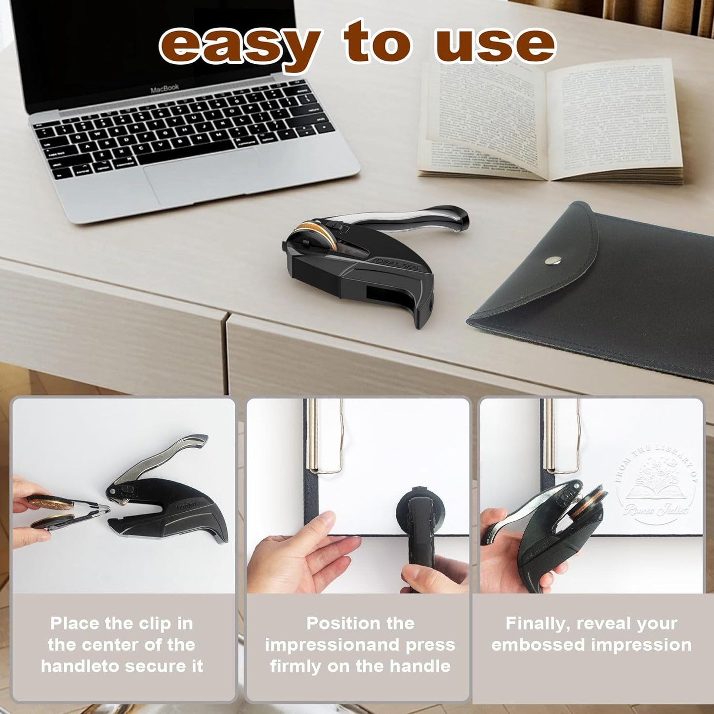 Book Embosser Personalized - Custom Library Embosser Stamp Gifts for Book Lovers, Readers, Teachers (Floral)