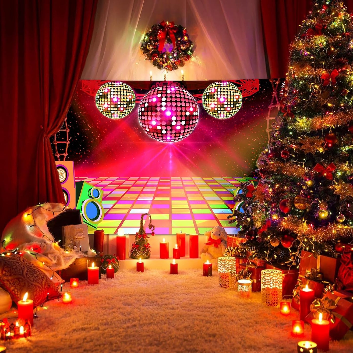 20X10ft Dance Party Backdrop Retro 70s 80s 90s Theme Glitter Stage Dance Ball Background Disco Party Decoration DJ Backdrop Banner for Birthday Party Prom Portrait Photo Shoot Polyester, Red