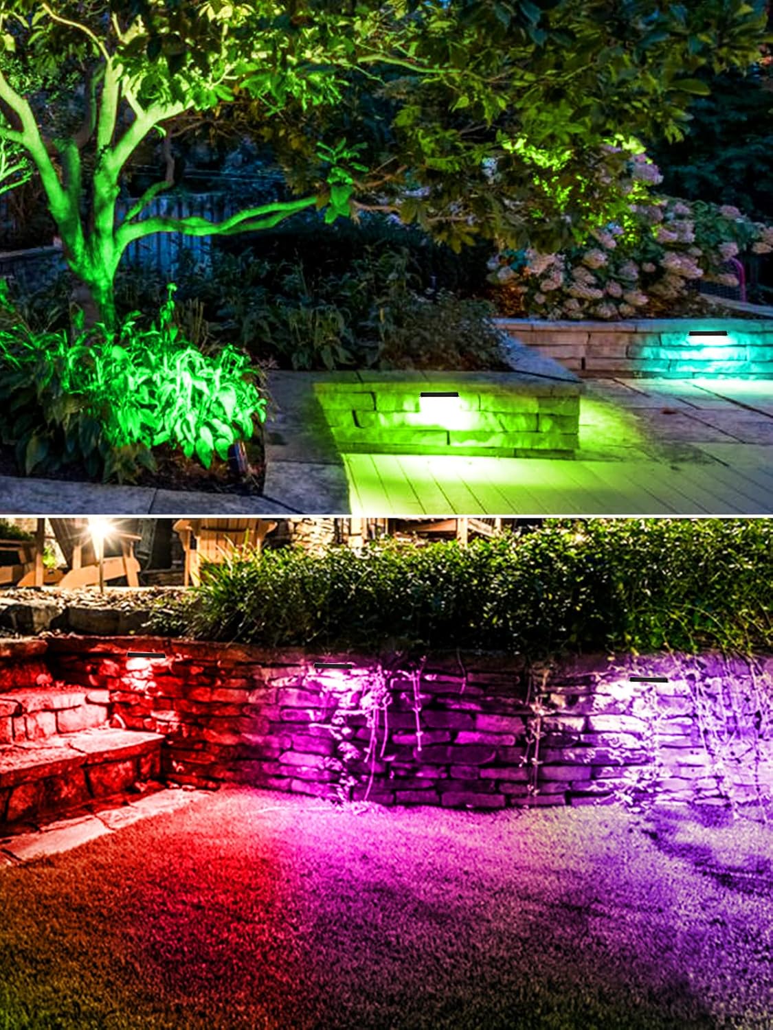 5W RGB Retaining Wall Lights 7 inch LED Hardscape Lighting Color Changing Low Voltage Landscape Paver Lights 12V Step Lights Outdoor Waterproof Stair Deck Lighting (12 Pack+Connectors)