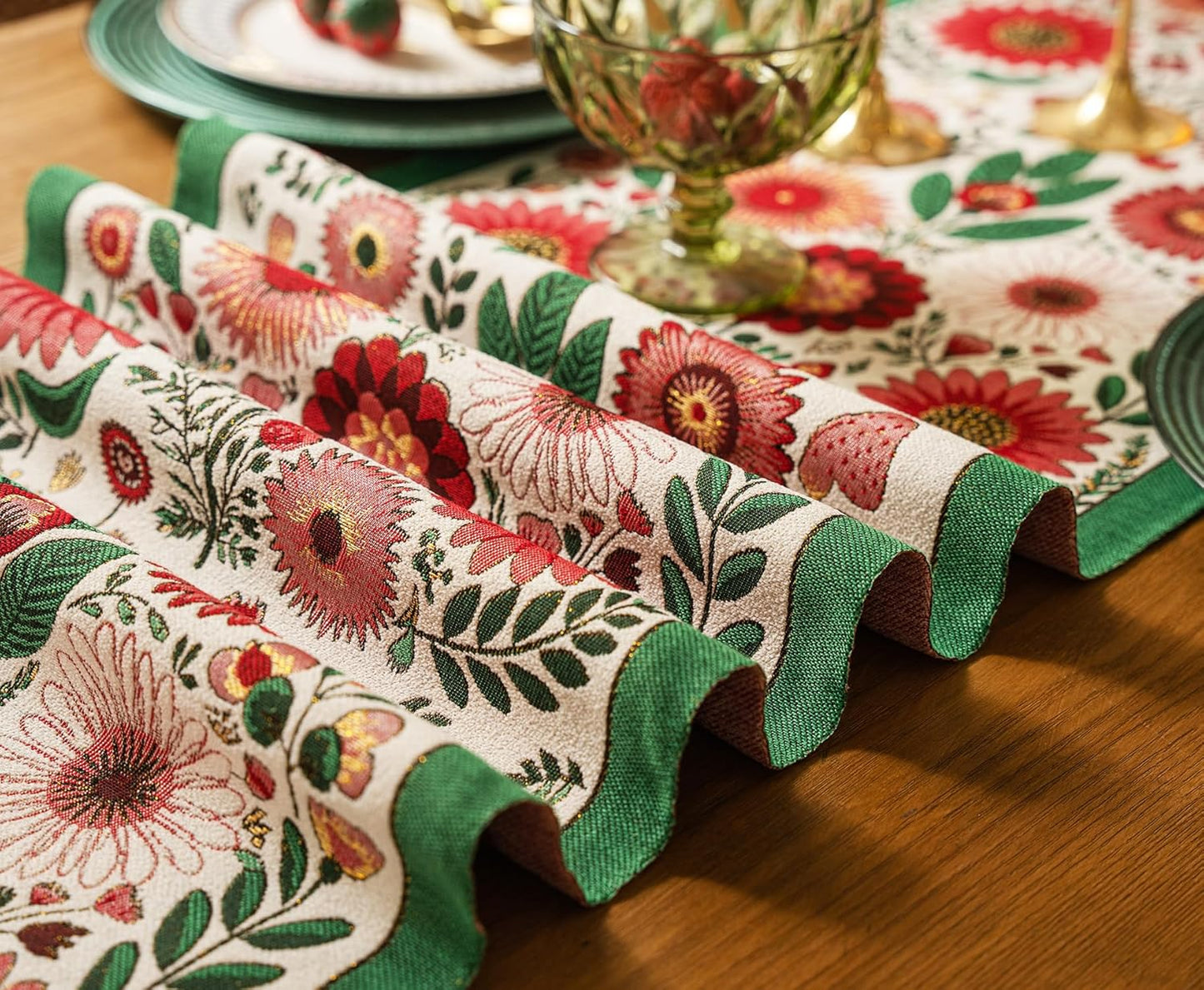 13×72 Inch Table Runner, Retro-Luxury Tassels Series for Kitchen Dining Table Holiday Decoration (Spring Blossom)