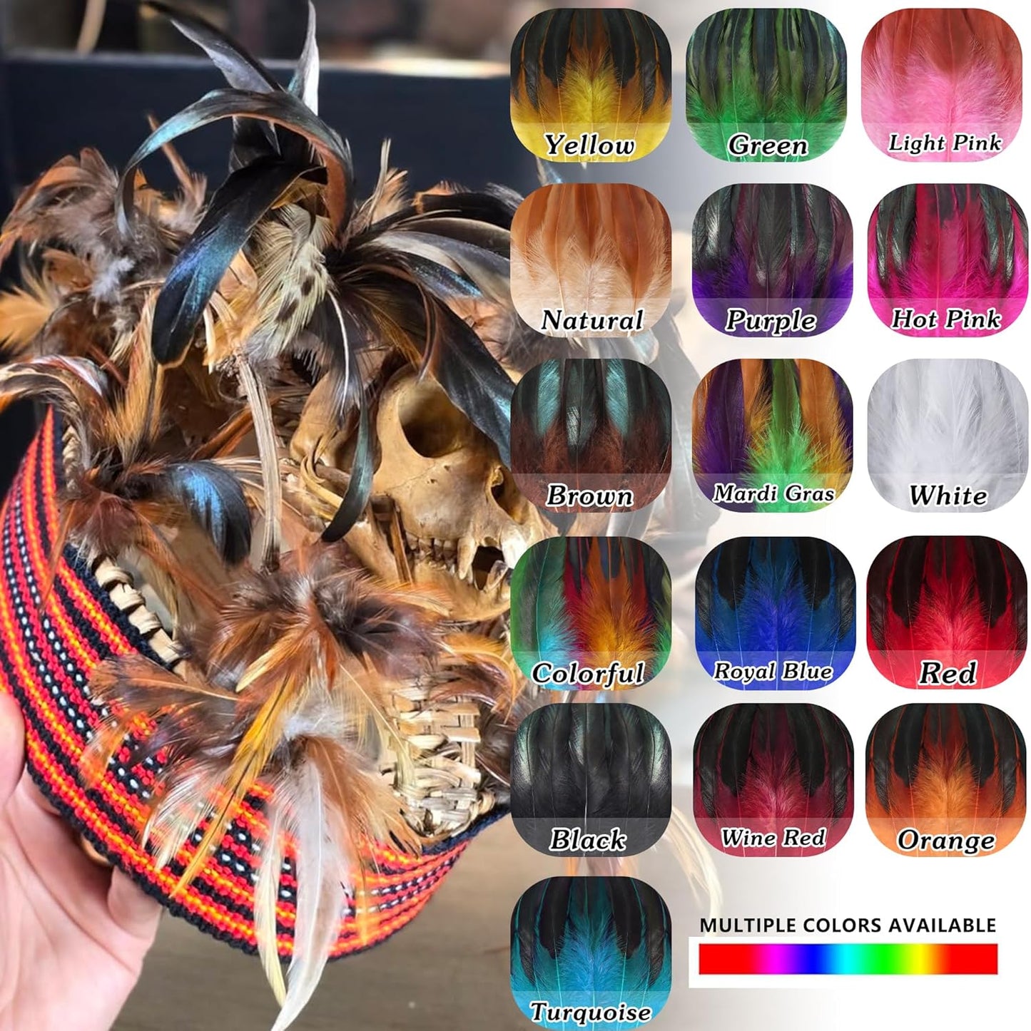 SOGUGOM Colorful Rooster Tail Feathers - 200 pcs 5-7 inch Craft Colored Feathers Bulk for Craft Projects, Halloween, Hats and Cocktail Table Centerpieces(Multicolor)
