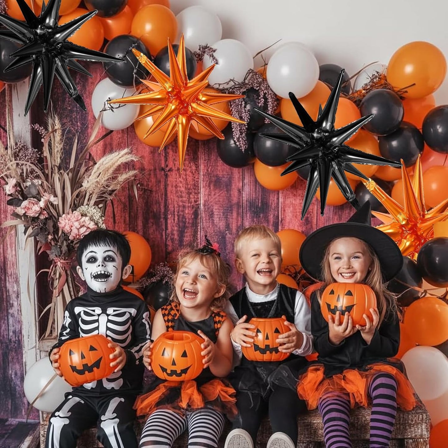 Black Orange Star Balloons,9Pcs 22Inch Black Orange Explosion Spike Cone Helium Polyester Film Star Foil Balloons for Birthday Halloween Graduation Baby Shower Party Decorations