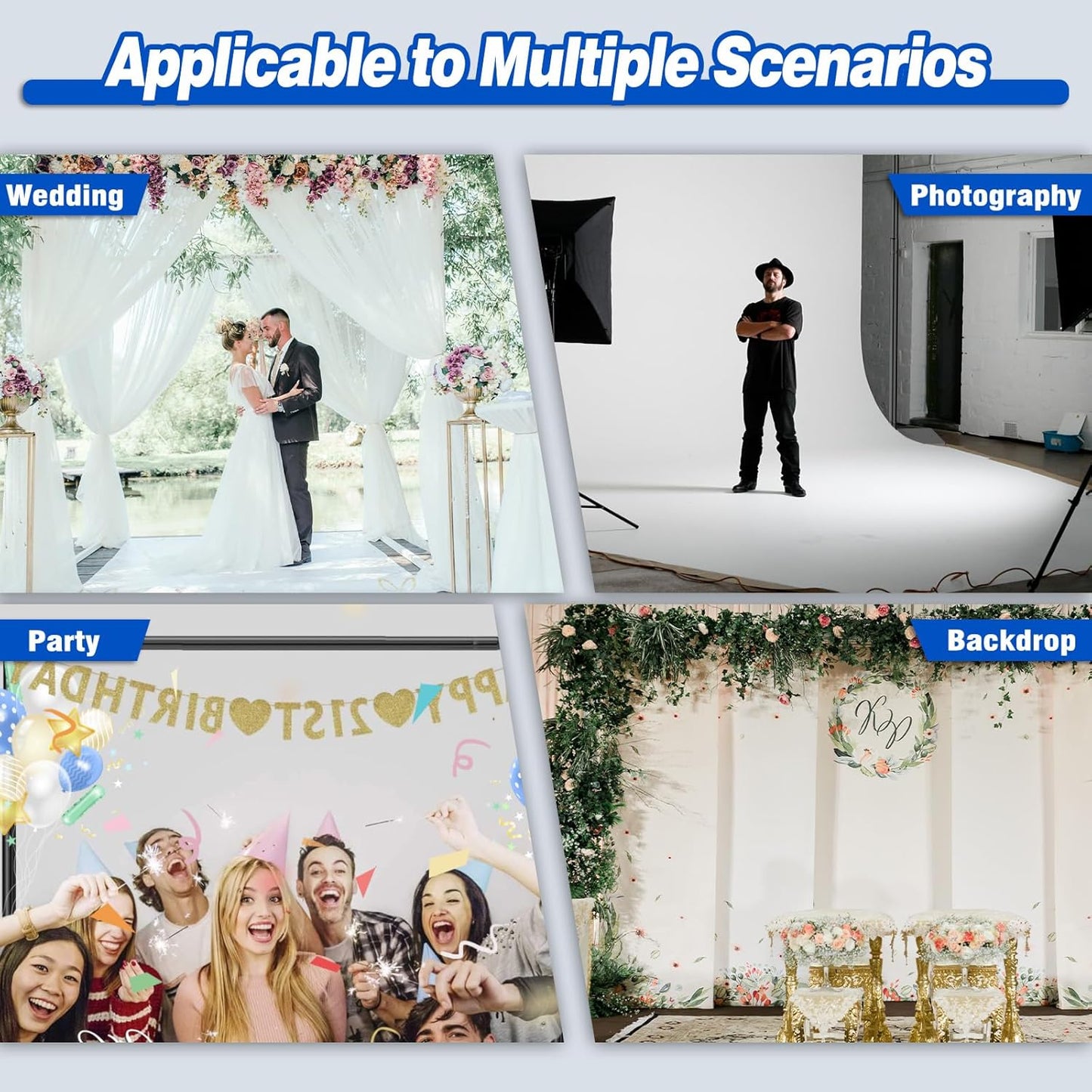 Pipe and Drape Backdrop Stand 8ftx10ft Adjustable Background Support System Heavy Duty Background Stand for Wedding Banquet Decorations Black