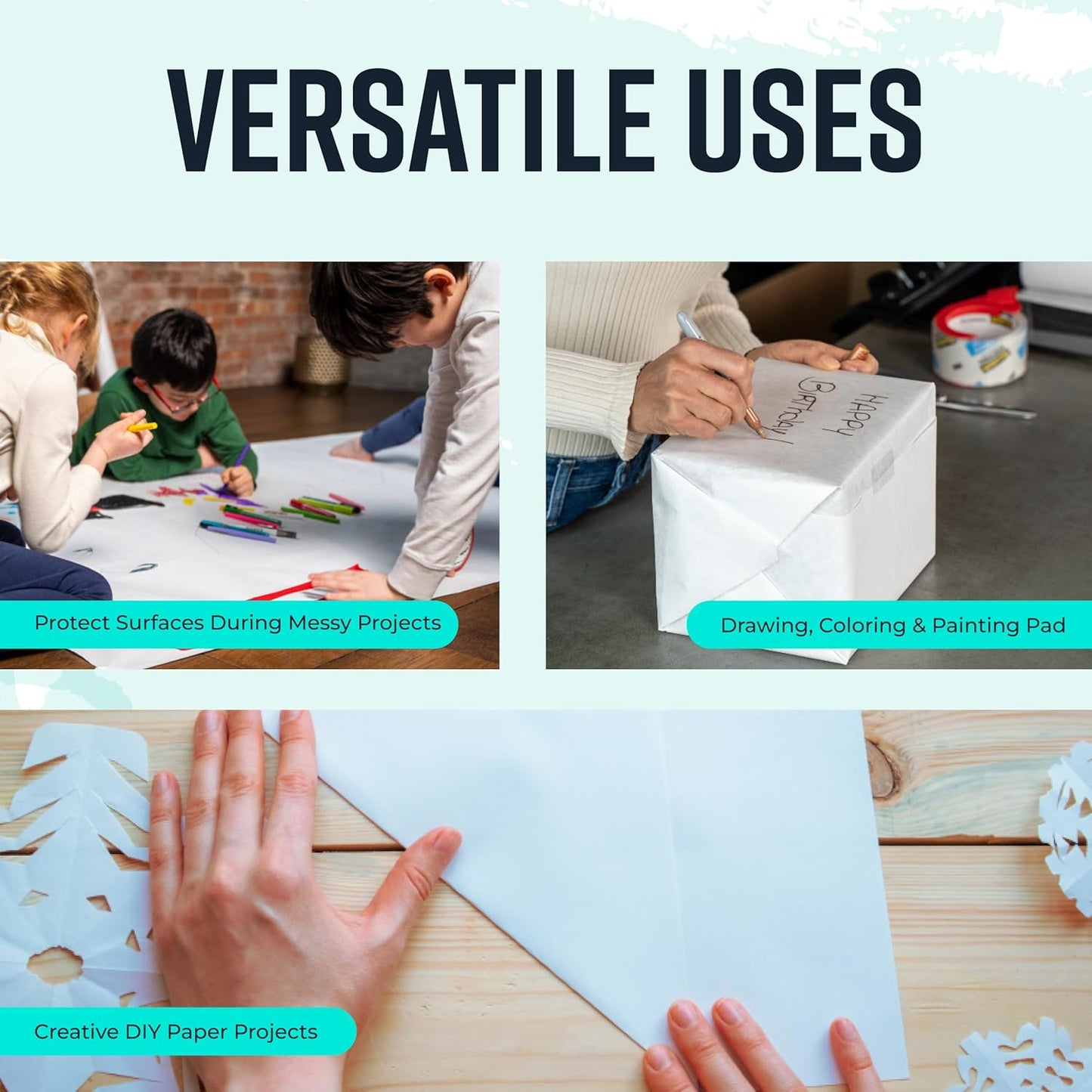 Bryco Goods 18”x1200” (100’) White Kraft Paper Roll - Pack of 2 - Easel Paper for Arts & Crafts, Floor Covering, Packaging, Gift Wrapping, Bulletin Boards - Made in The USA