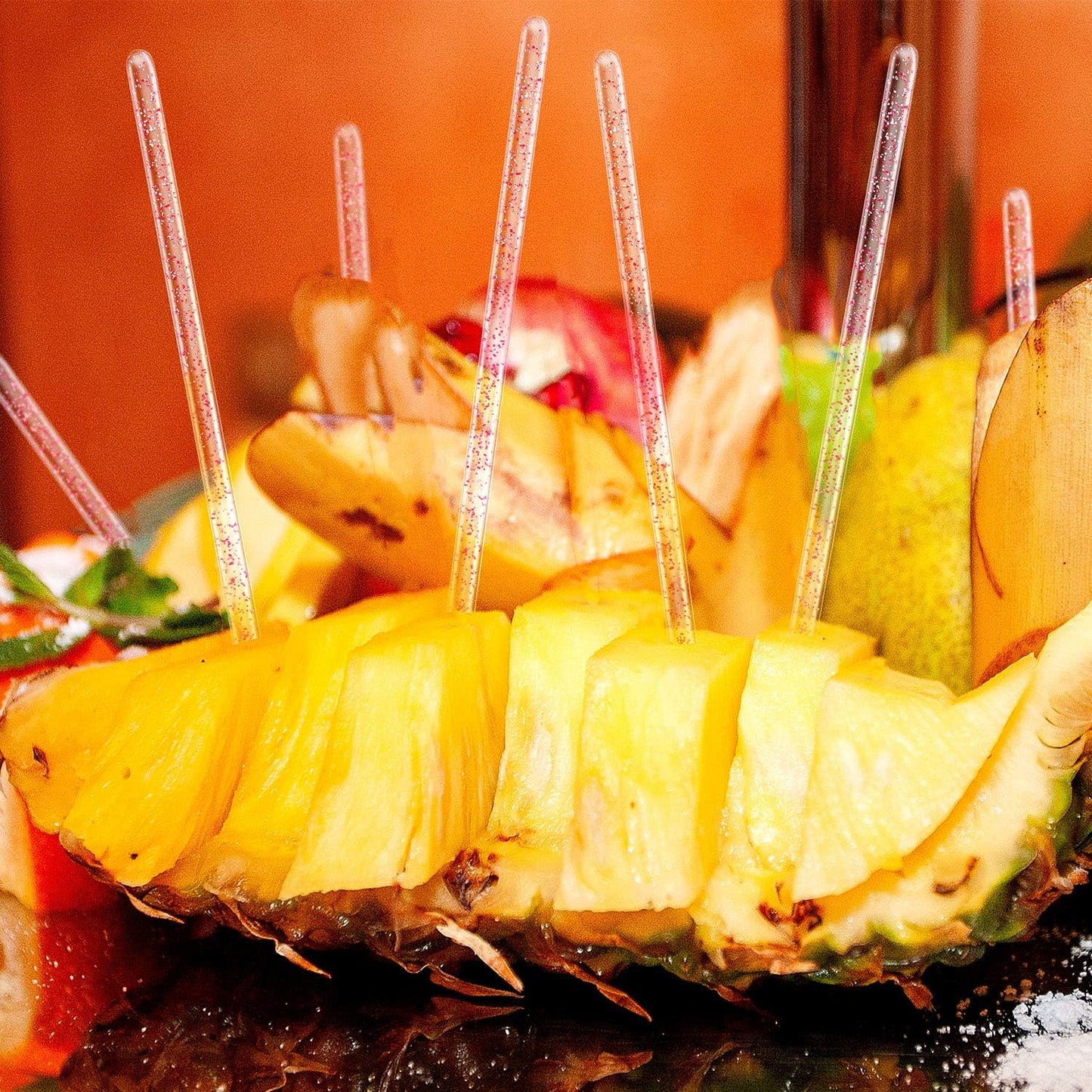 100 Pieces Disposible Plastic Round Top Crystal Swizzle Sticks (Red)