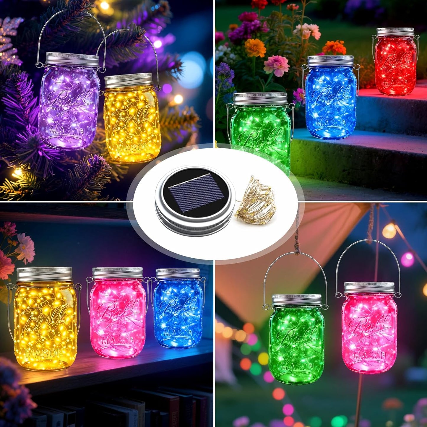 ZNYCYE Mason Jar Solar Lights for Outside, 12 Pack 30LED Fairy Firefly Lights Mason Jar Solar Lids Outdoor Waterproof String Lights with Hangers(NO Jars) for Patio Garden Yard Lawn Decor(6 Colors)