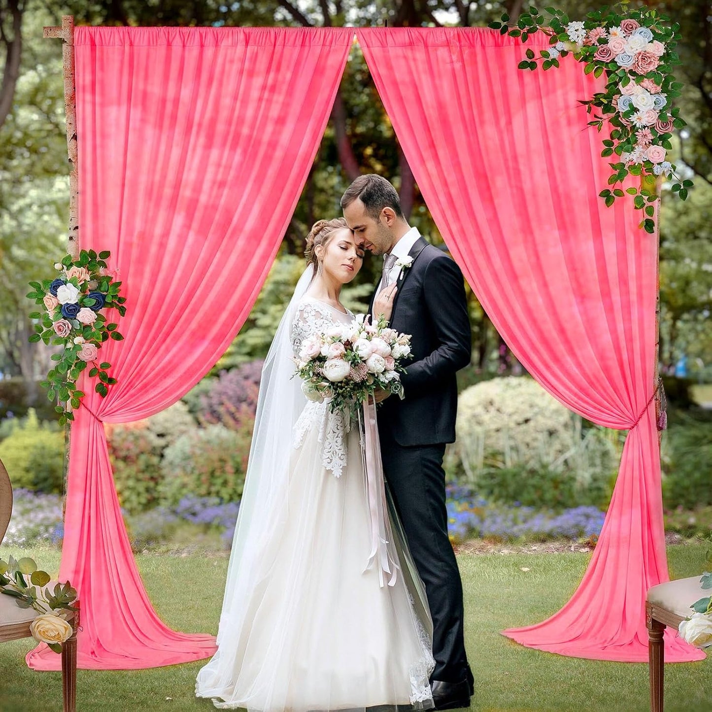 10 x 10 Feet Pink Backdrop Curtain for Partie, Background Curtains for Photoshoot, Birthday, Wedding, Halloween, Thanksgiving, Christmas Day, New Year Party Decorations 5Ft x 10Ft, 2 Panels