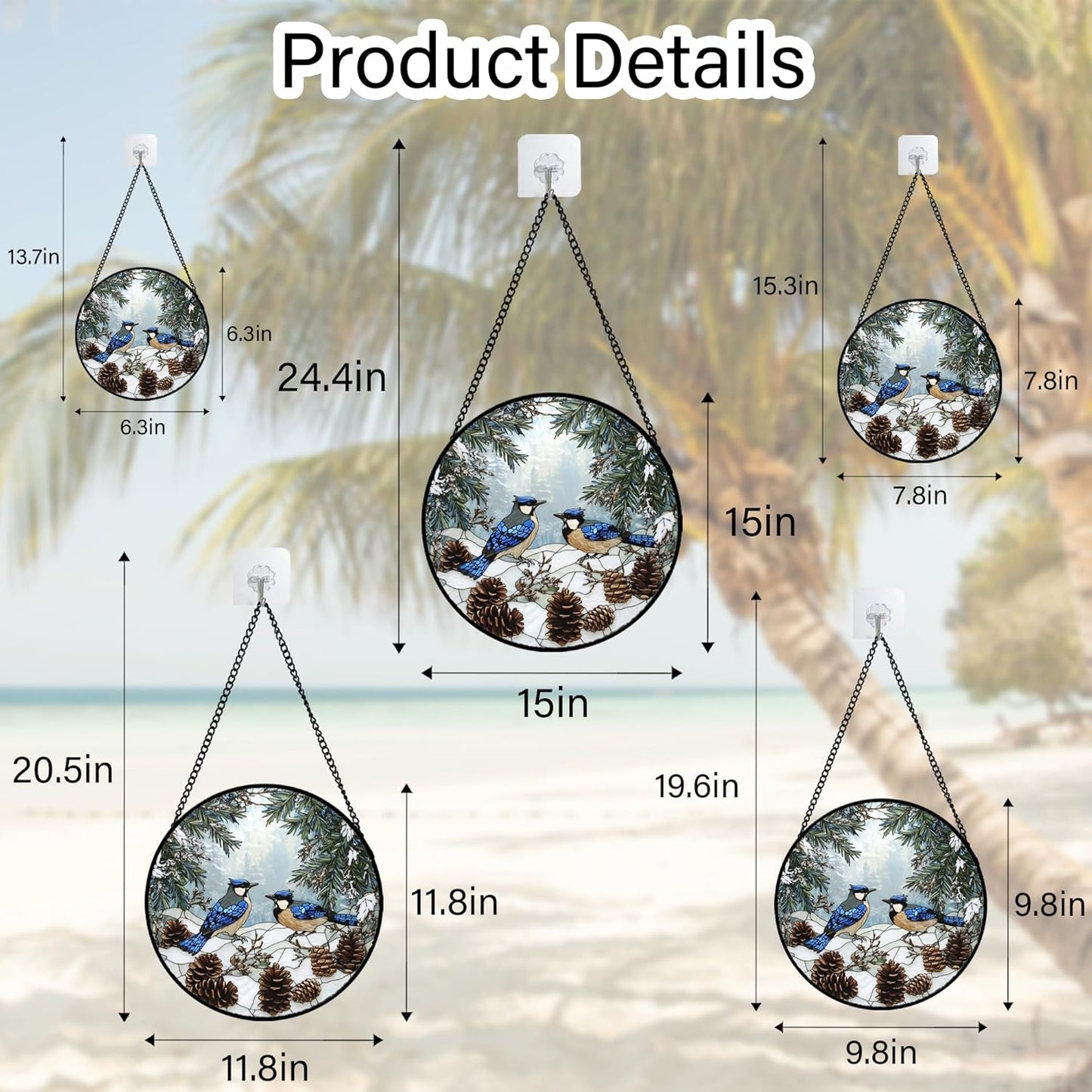 Stained Glass Window Hanging - Blue Bird Winter Forest Landscape Suncatcher for Door Garden Yard Sun Catchers Decor Christmas Mother's Day Birthday Gifts for Women Mom Nana Friend 6.3 in