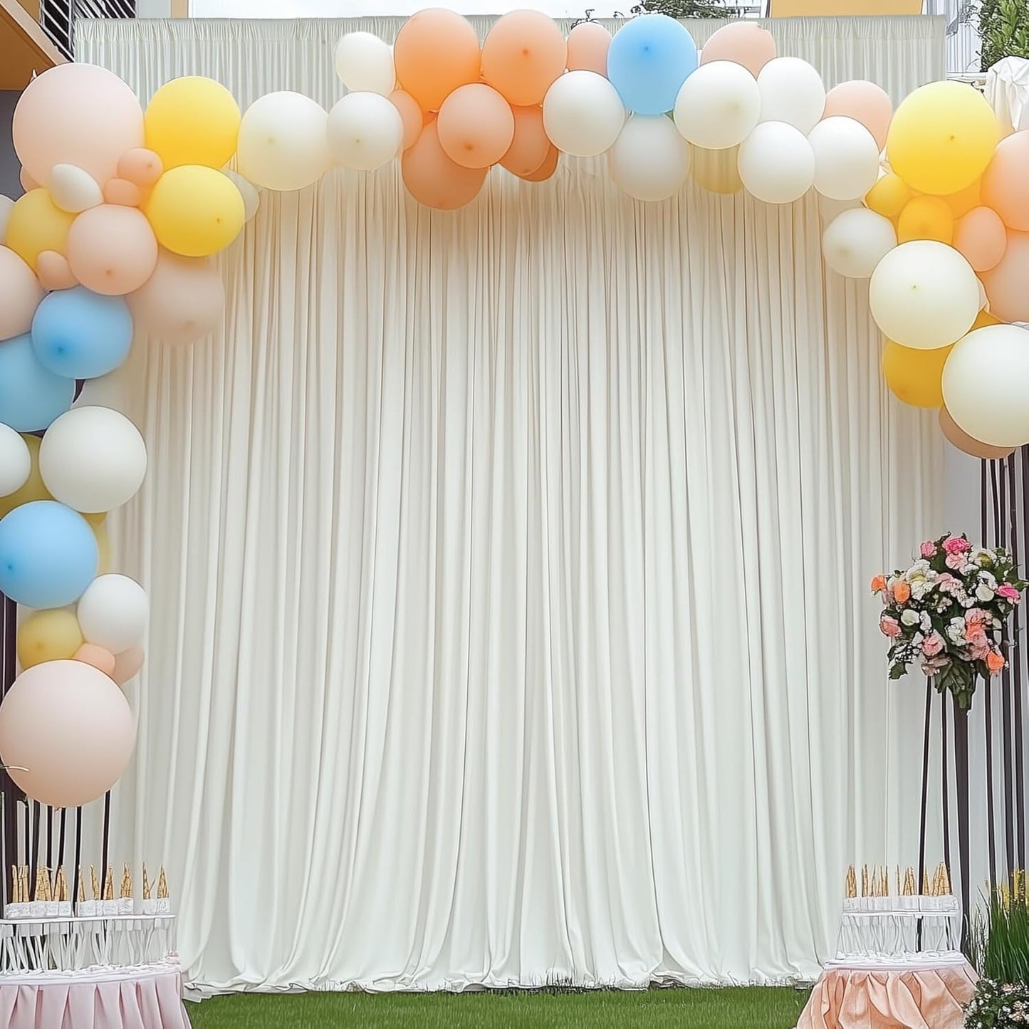 40×14ft Wrinkle Free Ivory Backdrop Curtain, Soft Silky Easy to Drape Cream Wedding Drapes for Backdrop, 8 Panels 5×14ft Photo Backdrop Curtains for Parties Birthday Photography Background Cloth