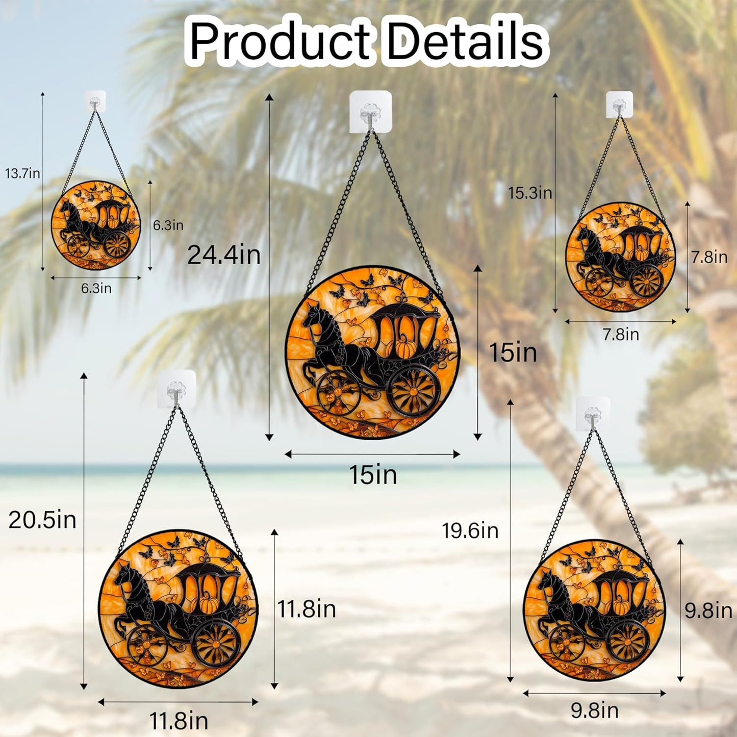 Stained Glass Window Hanging - Halloween Pumpkin Carriage Suncatcher for Doors Window Garden Indoor Spooky Funny Orange Sun Catchers Gothic Decor Horror Gifts for Women Men Friend 9.8 in