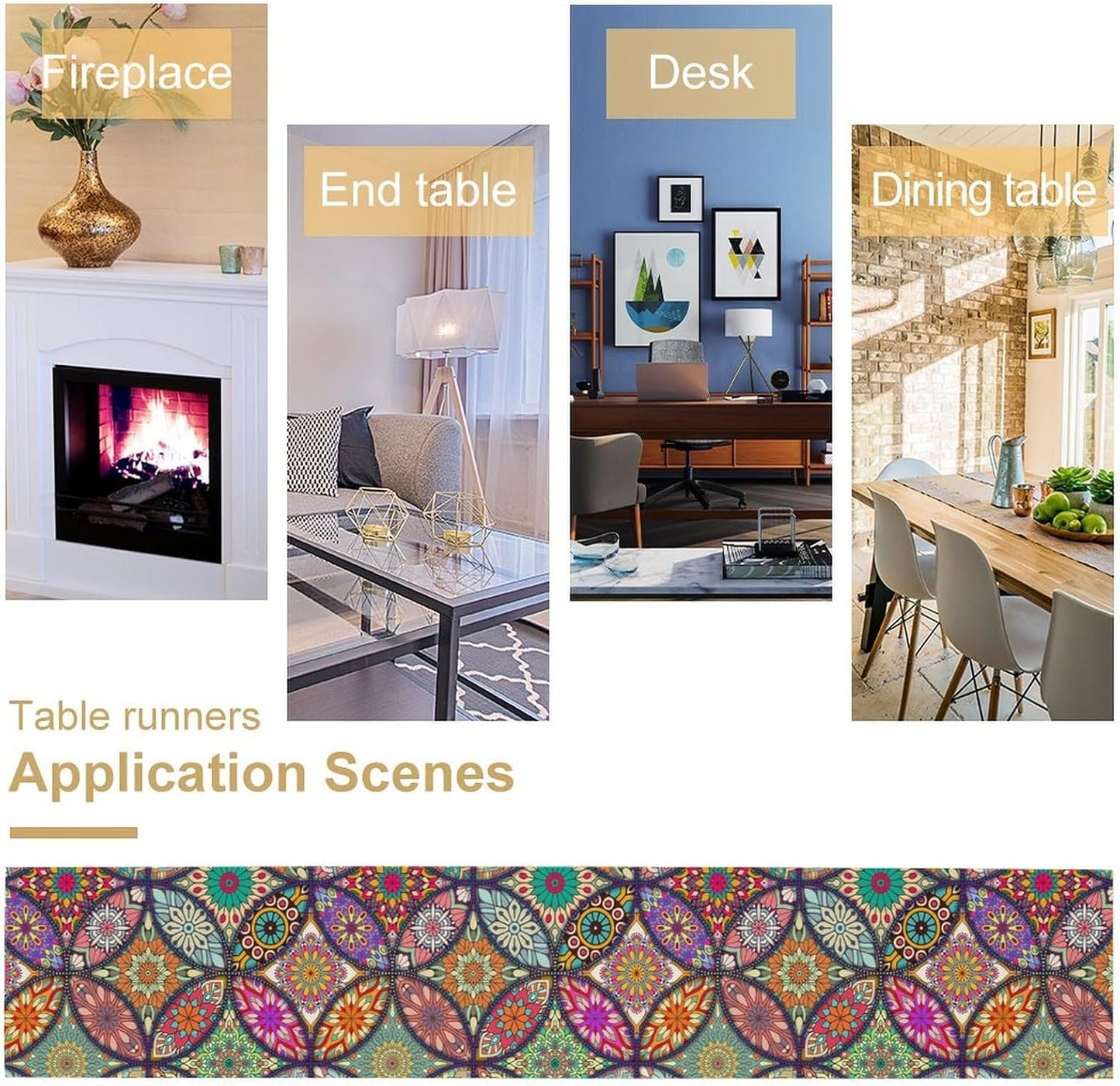 Boho Floral Table Runner,Colorful Flower Retro Bohemian Table Cloth Kitchen Dining Table Home Party Decoration 13x72 Inch