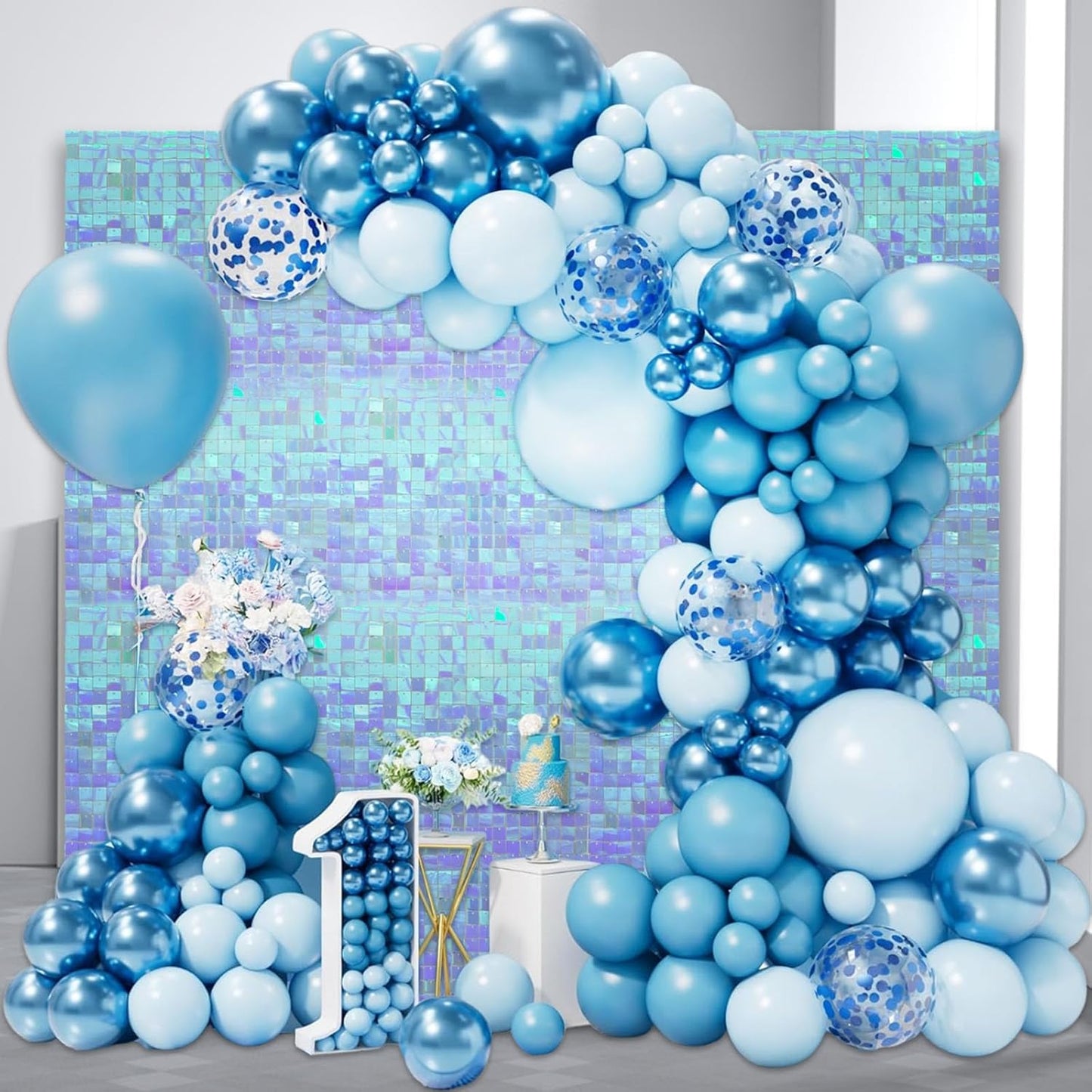 12PCS Colorful Ice Blue Shimmer Wall Backdrop, Square Sequin Photo Backdrops Panel, Glitter Wall Background for Birthdays, Weddings, Christmas, Engagements, Disco Bachelorette Party Decor (3FTx4FT)